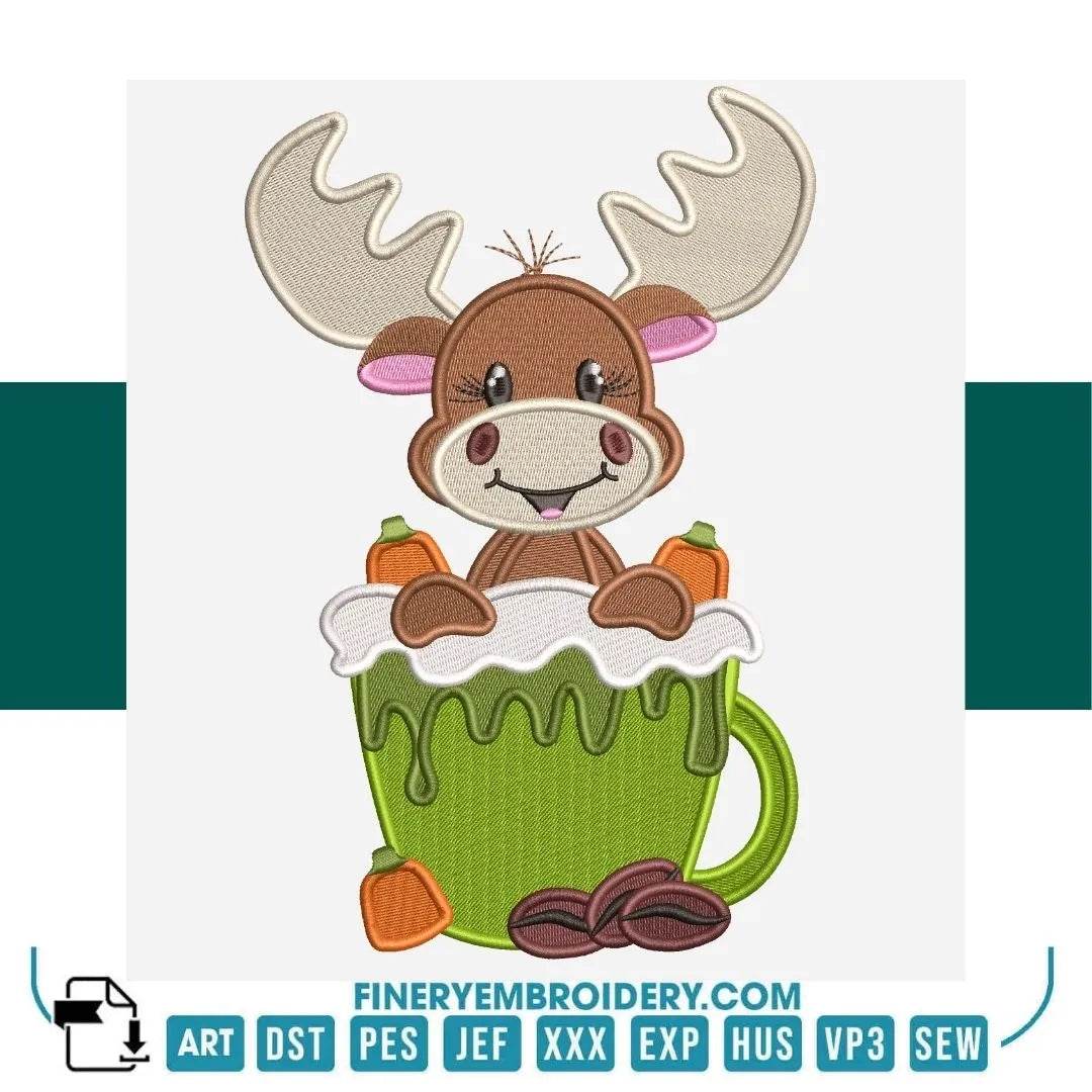 Adorable reindeer in Hot Chocolate Embroidery Design | FineryEmbroidery - Image 2