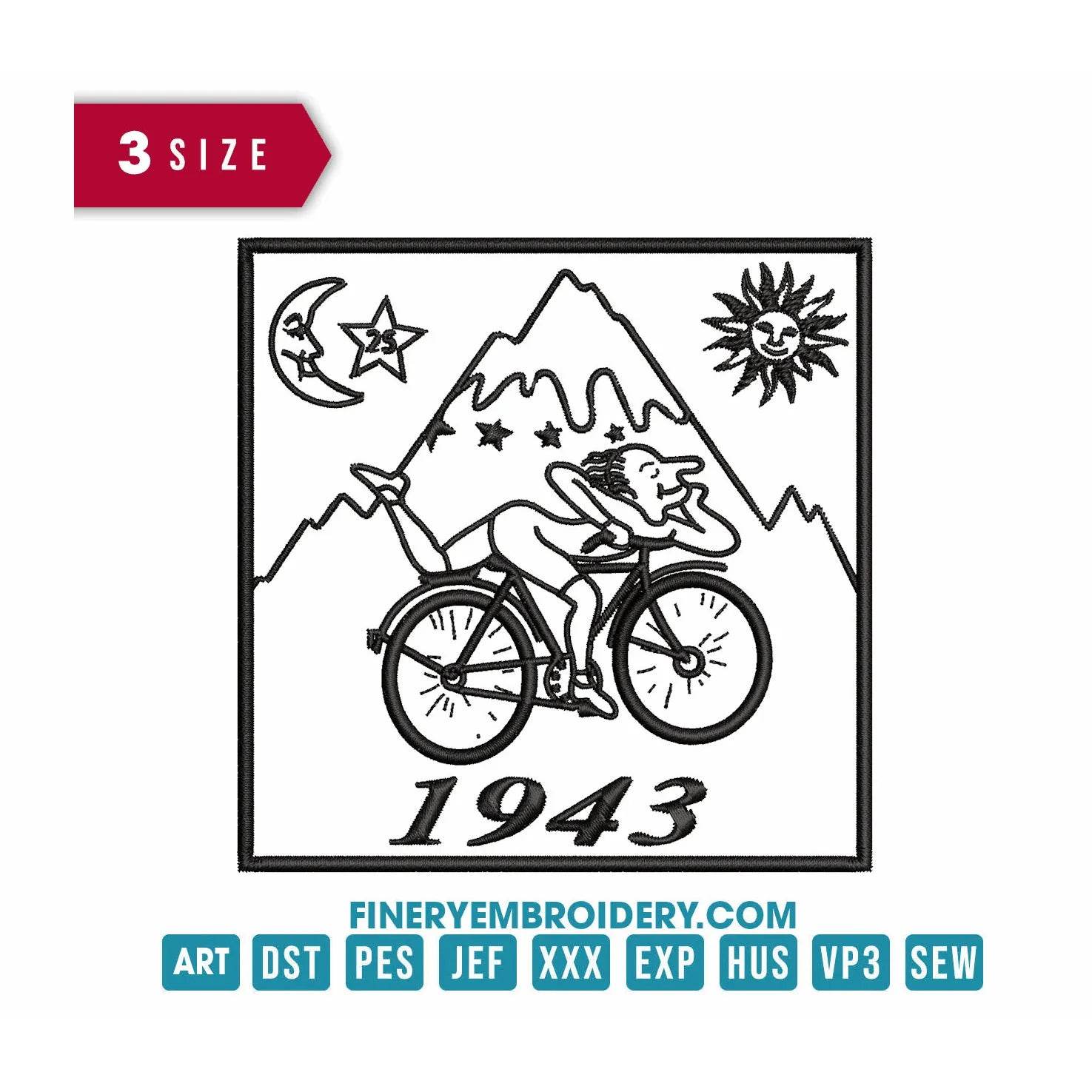Albert Hofmann Bicycle Day 1943 - Black minimalist : Embroidery Design