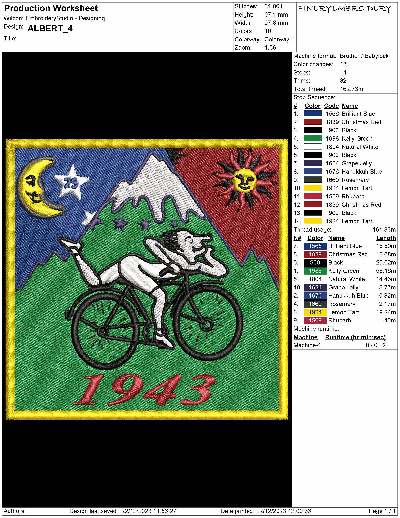 Albert Hofmann Bicycle Day 1943 : Embroidery Design - Image 4
