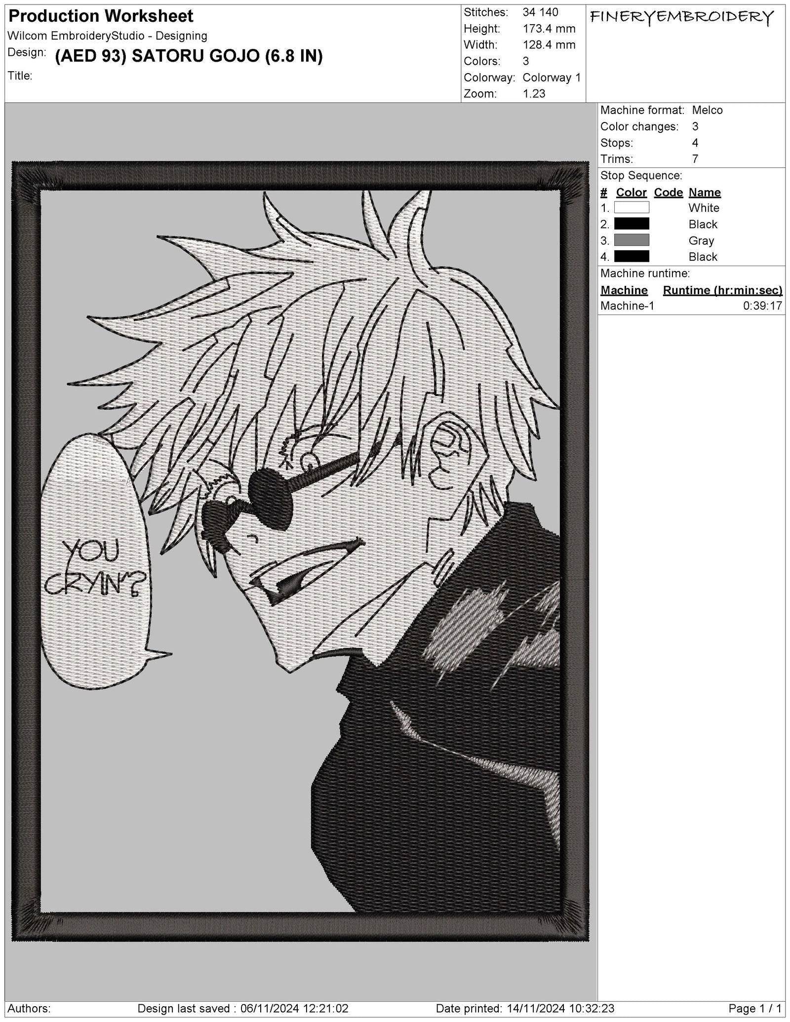 Anime Embroidery Design - Satoru Gojo Portrait - Image 2