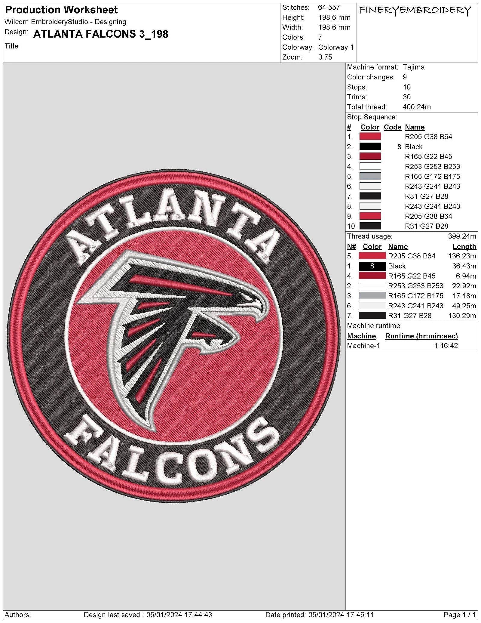 Atlanta Falcons 3 : Embroidery Design - Image 3
