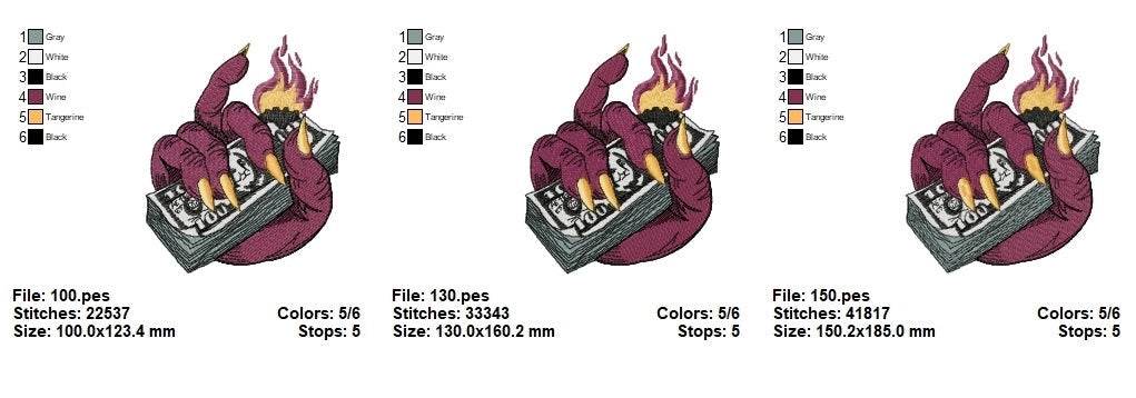 Bad Money Burning Embroidery Design β 3 Sizes - Image 2