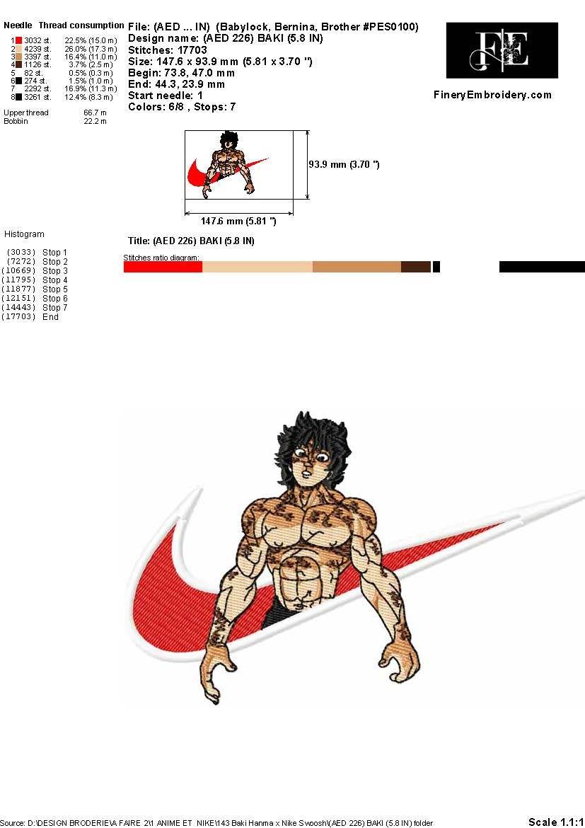 Baki Hanma x Nike Swoosh Embroidery Design – Unstoppable Strength - Image 2