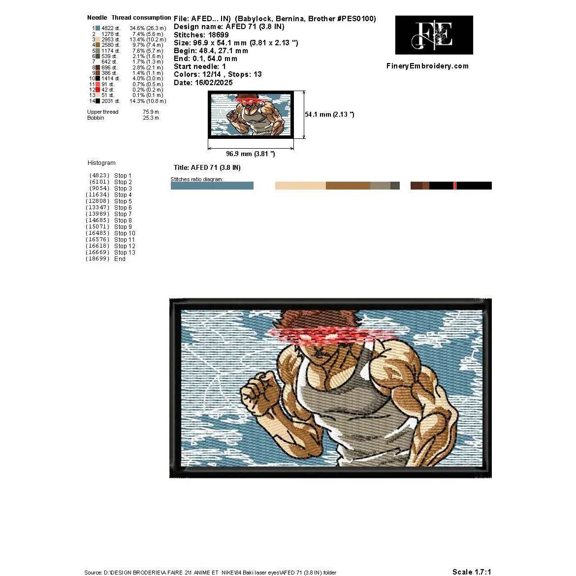 Baki Hanma Laser Eyes Embroidery Design - Capture Intense Fighting Spirit - Image 2