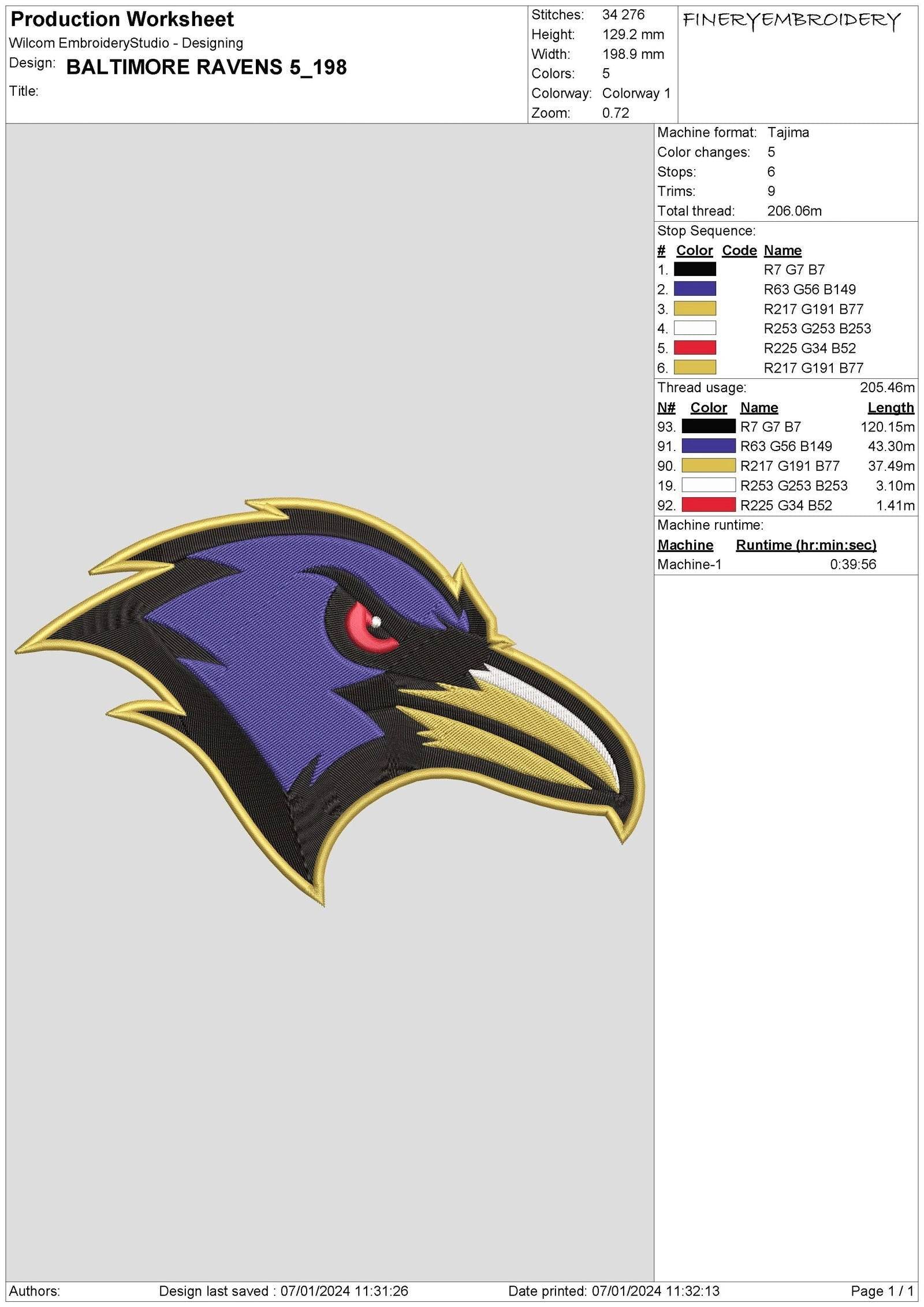 Baltimore Ravens 5 : Embroidery Design - Image 3