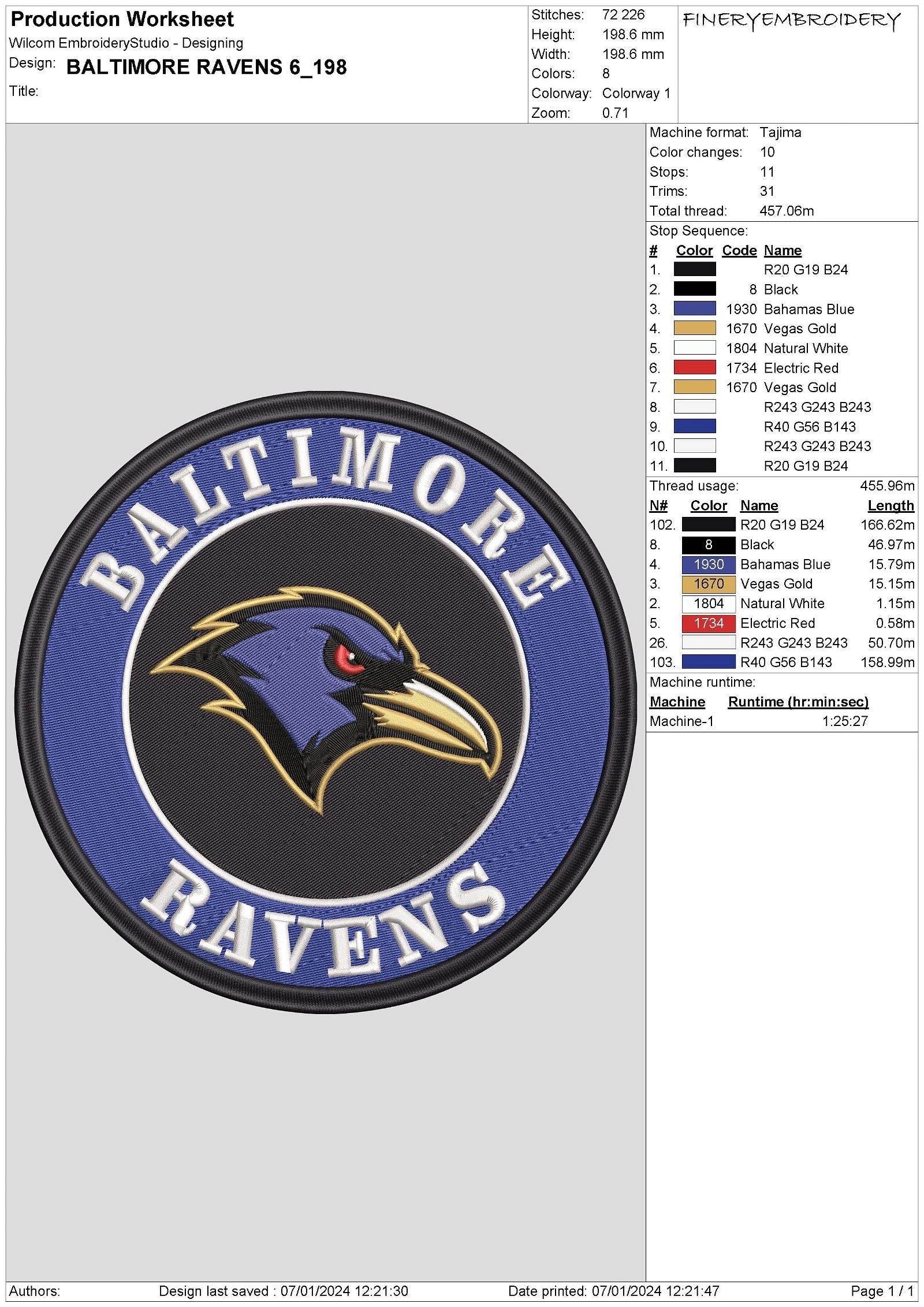 Baltimore Ravens 6 : Embroidery Design - Image 3