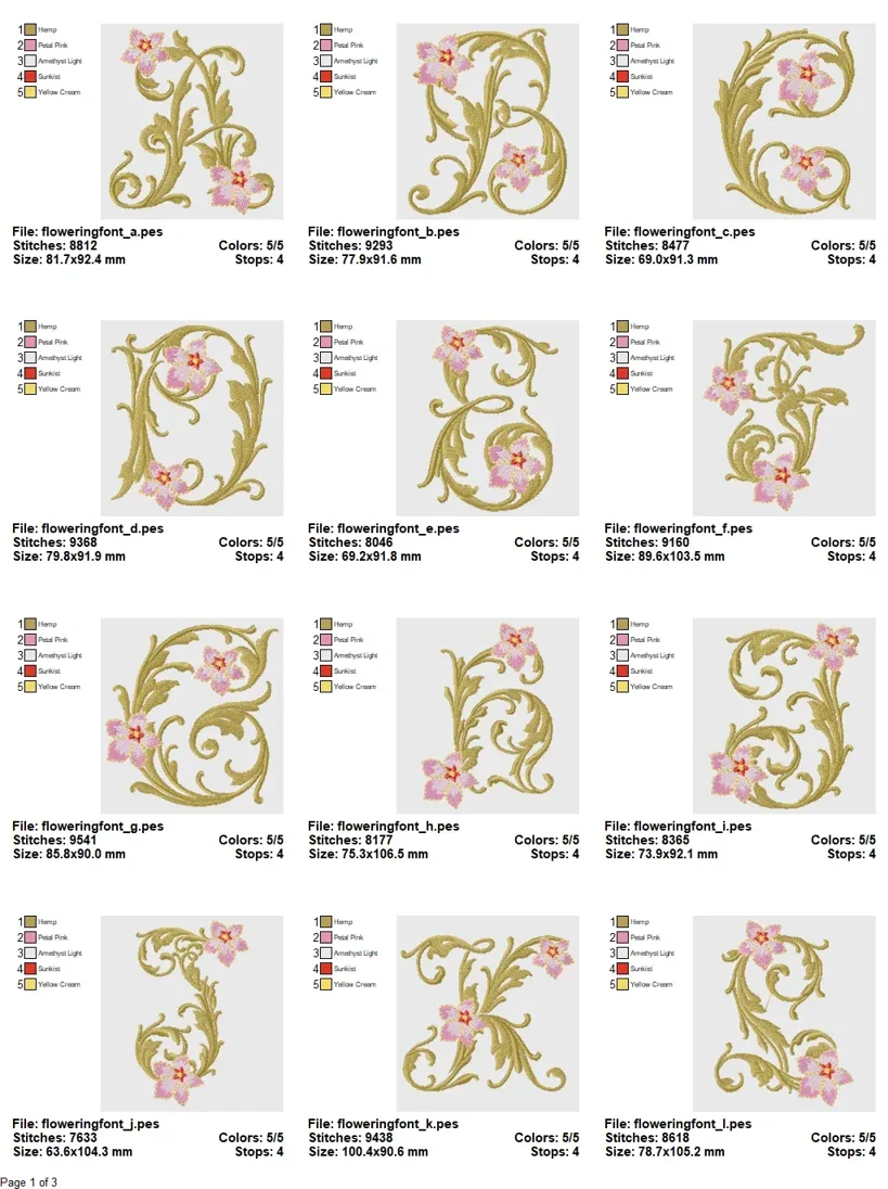 Baroque Bloom Monogram Alphabet Embroidery Pack – Ornamental Letters A to Z - Image 2