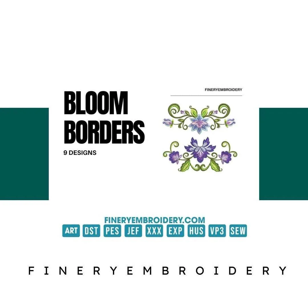 Bloom borders: Embroidery Design Pack