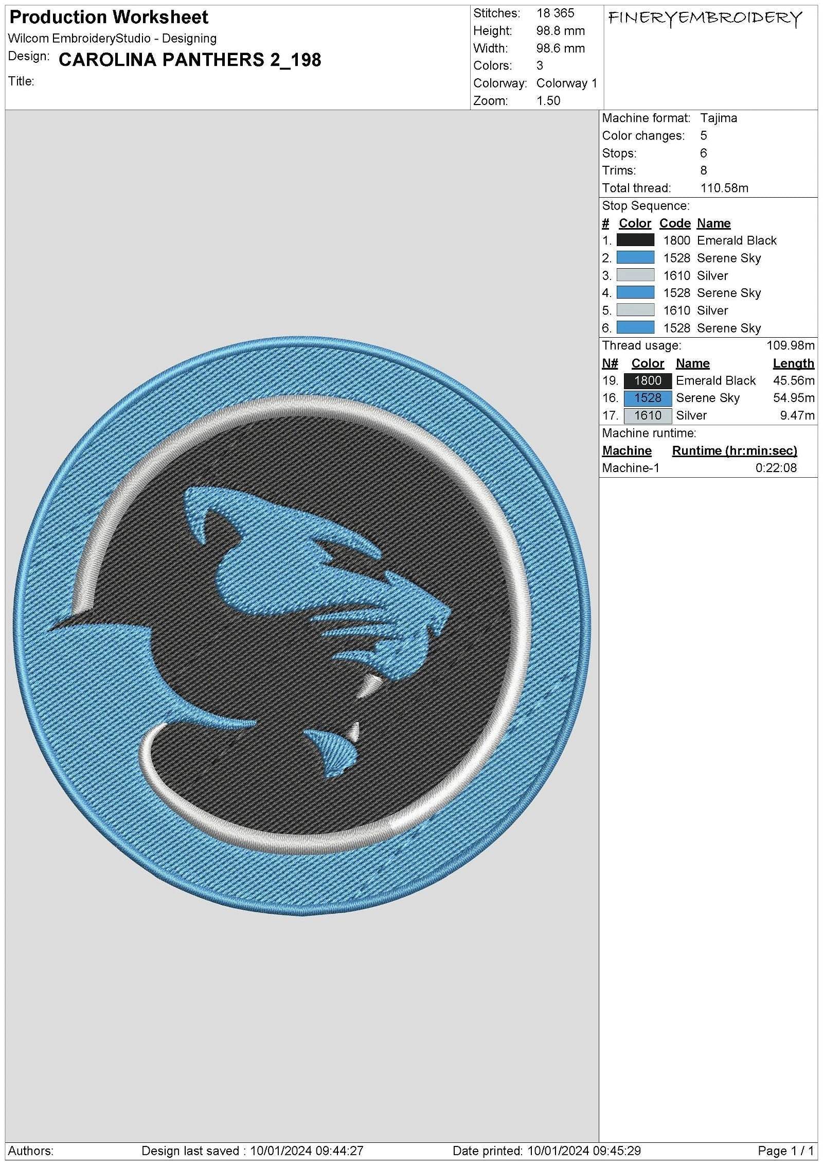 Carolina Panthers 2 : Embroidery Design - Image 3