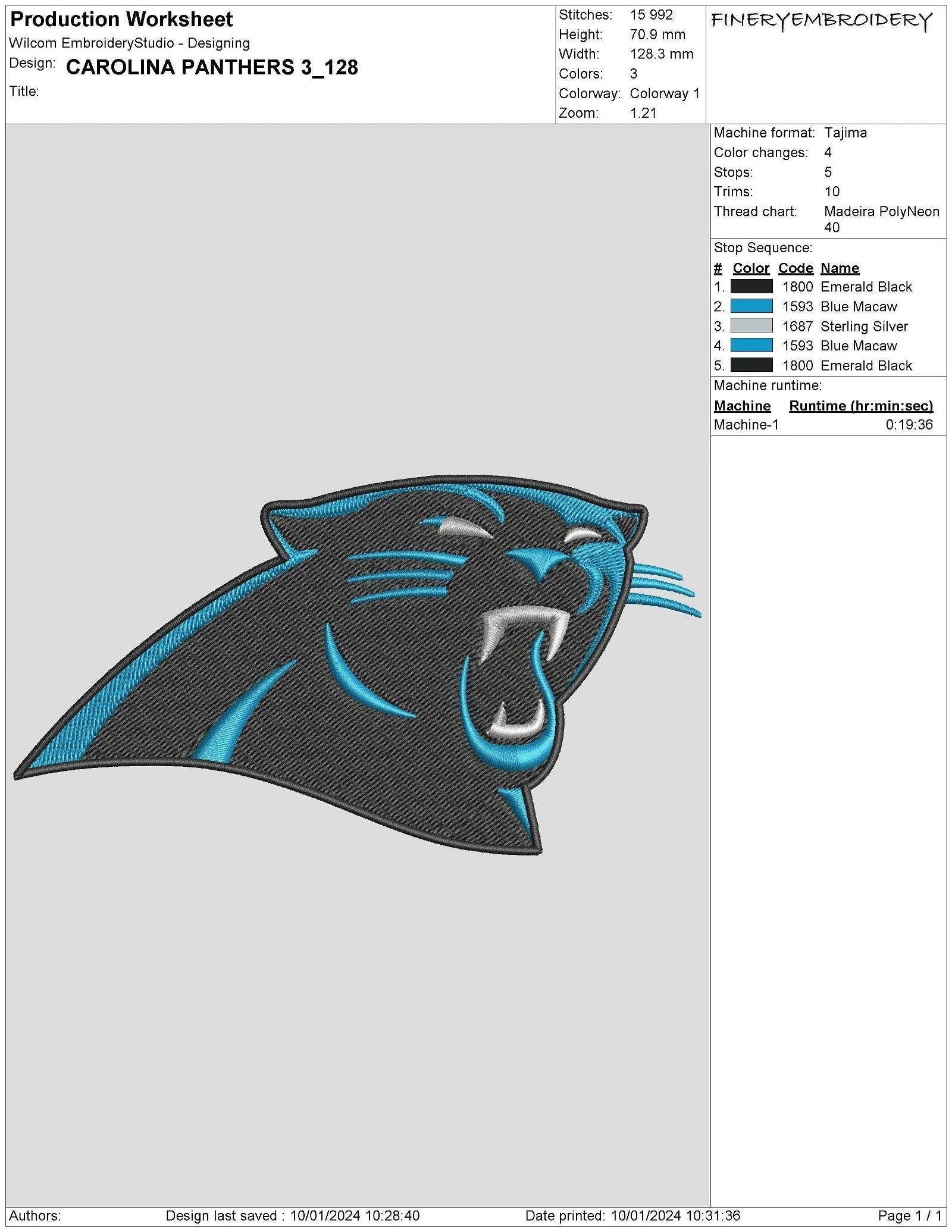 Carolina Panthers 3 : Embroidery Design - Image 3