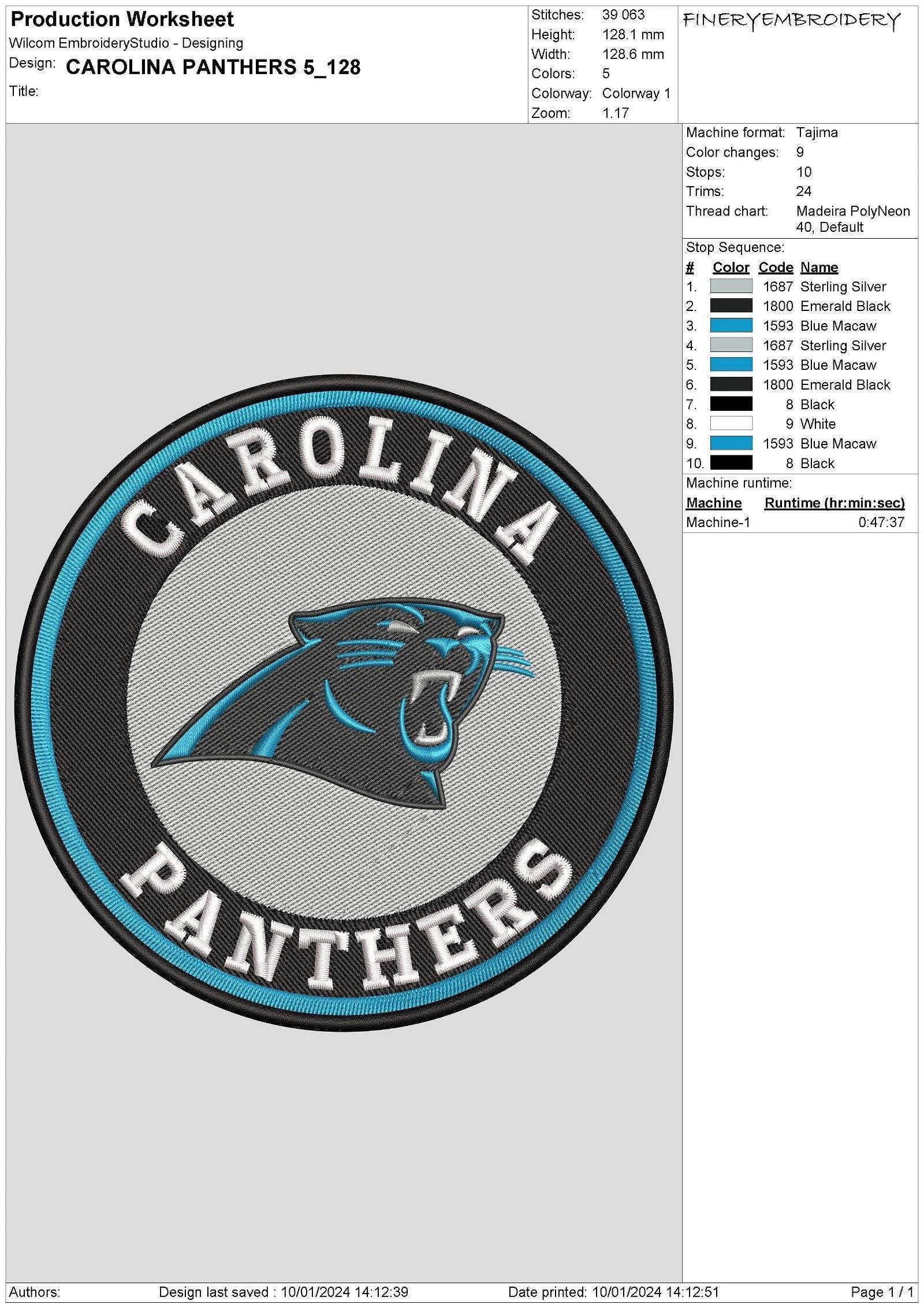 Carolina Panthers 5 : Embroidery Design - Image 3