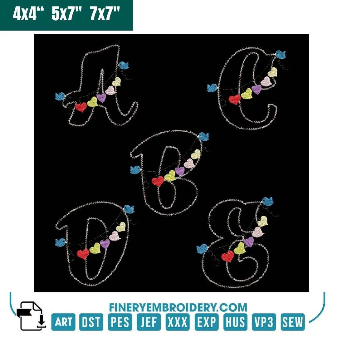 Charming Heart & Bird Alphabet Embroidery Pack β Full A-Z Collection
