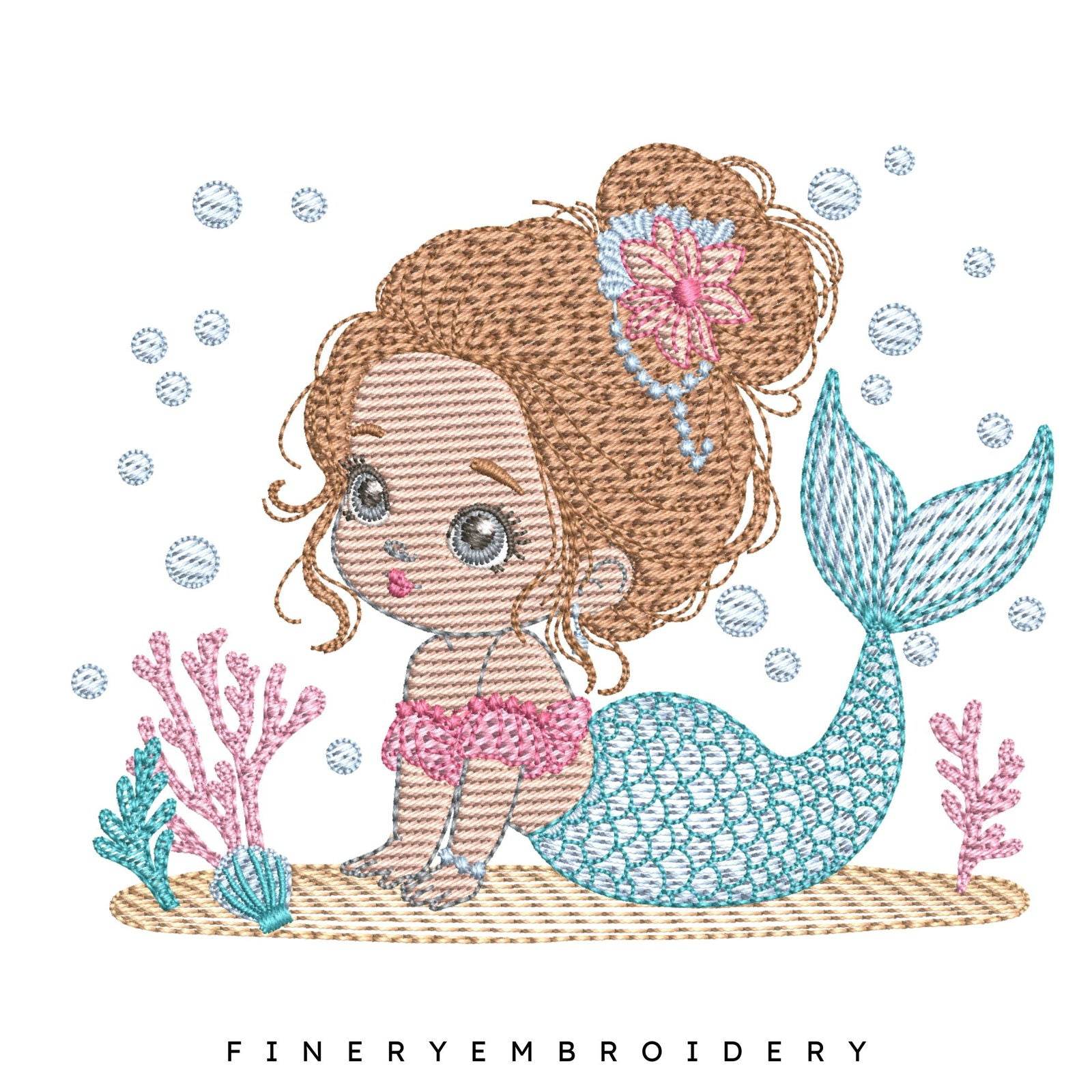 Charming Mermaid Princess Embroidery Design - 7 Sizes | FineryEmbroidery - Image 2