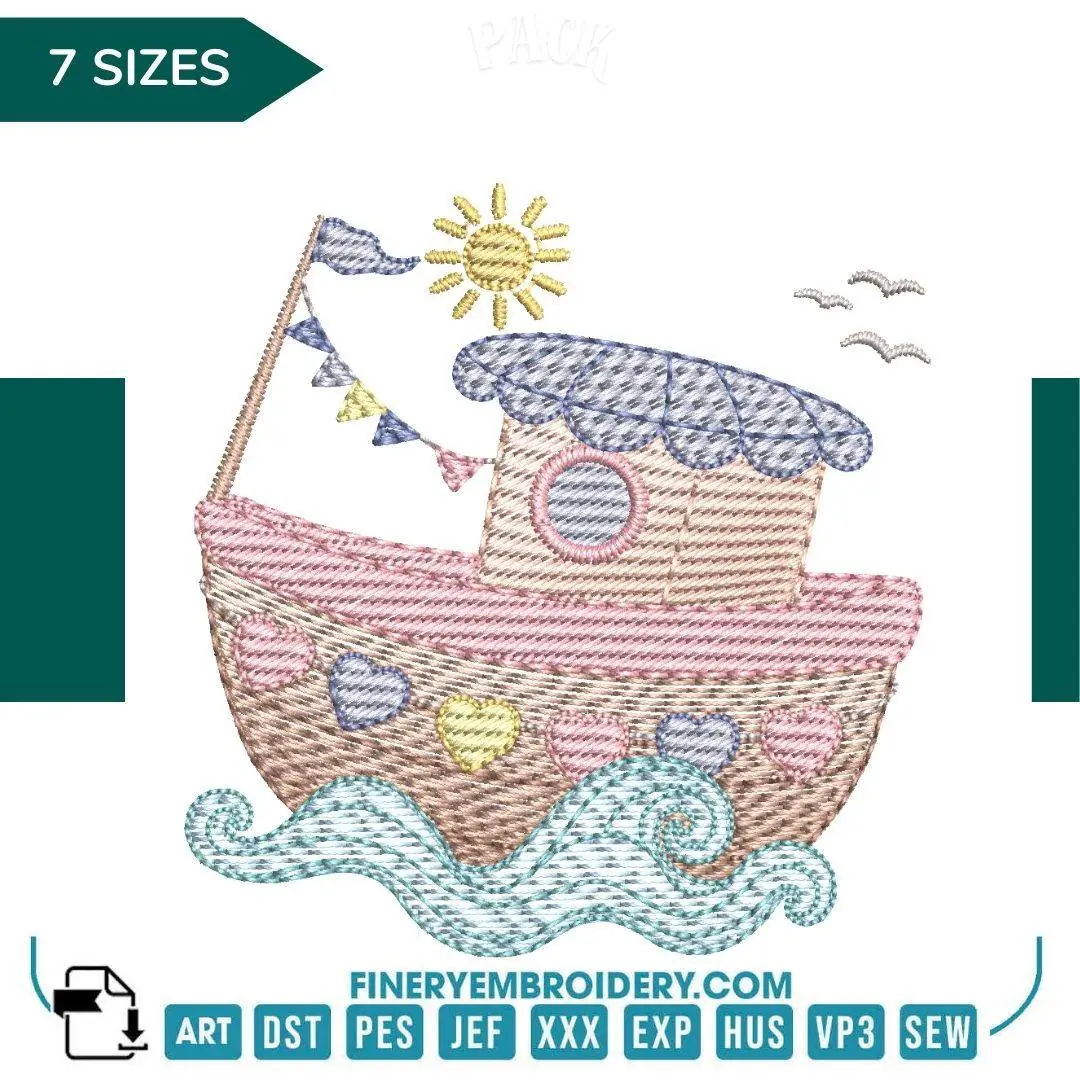 Charming Sailboat Embroidery Design - 7 Sizes | FineryEmbroidery