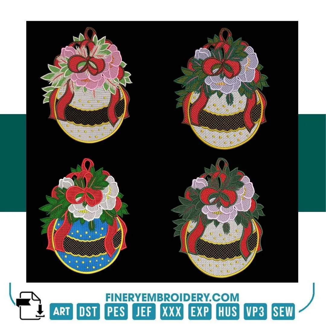 Christmas Ornament Embroidery Design Pack – 4 Elegant Patterns