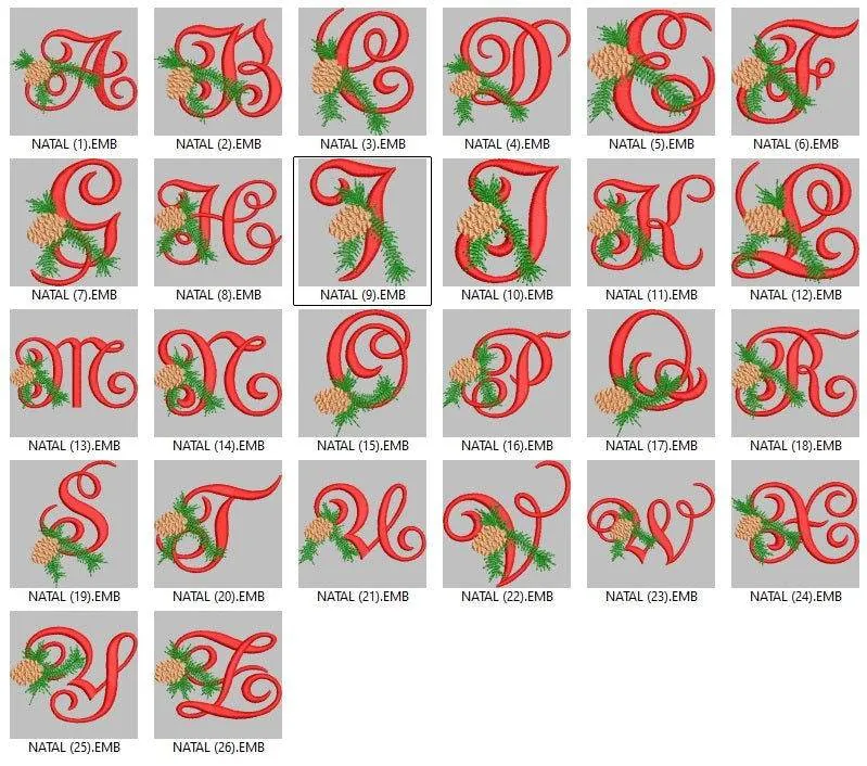 Christmas Pine Alphabet Embroidery Pack – Festive Monogram Letters with Pinecone Accents - Image 2