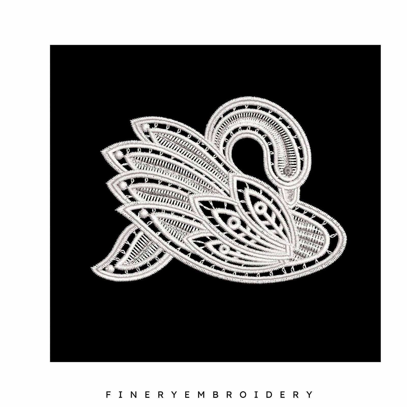 Swan Serenity 21: Exquisite White Embroidery Design - Image 3