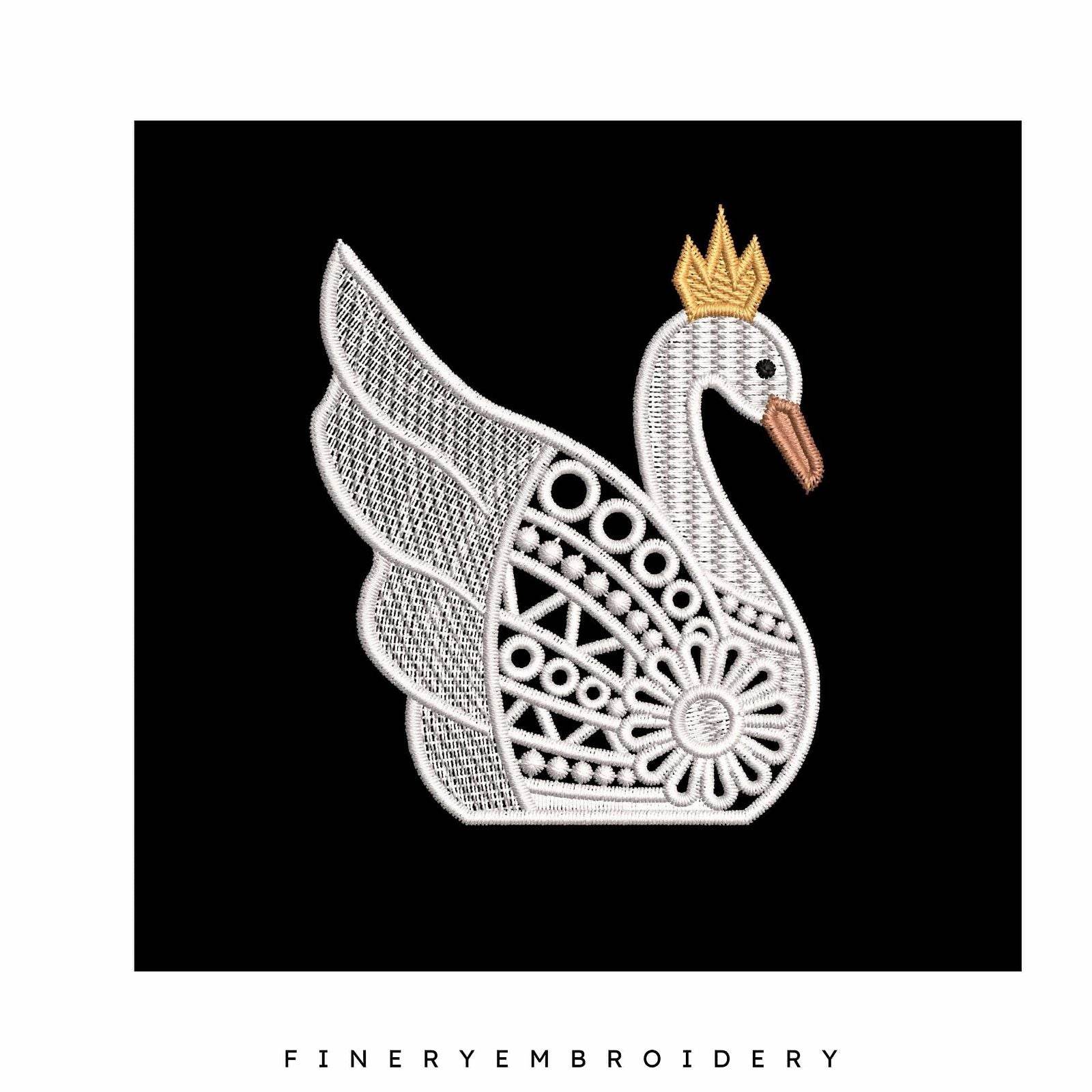 Swan Serenity 23: Exquisite White Embroidery Design - Image 3
