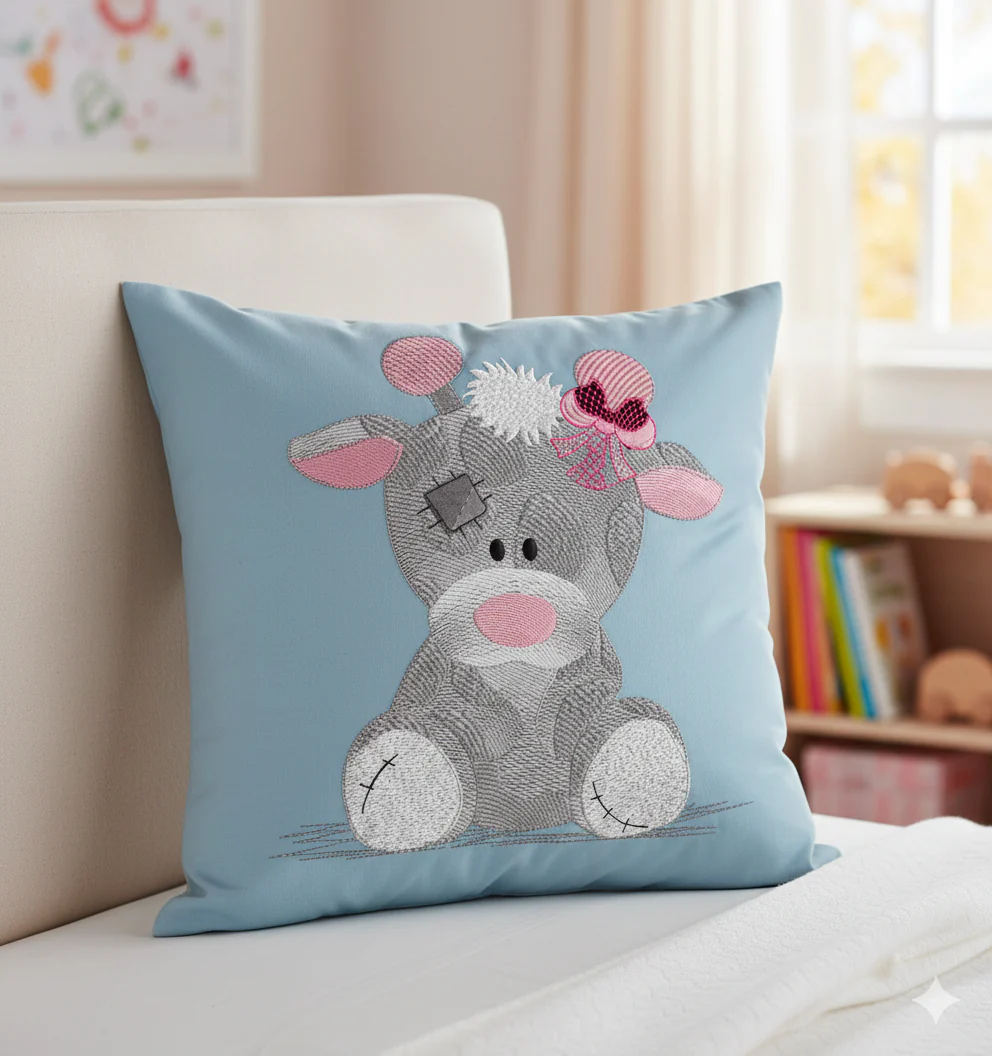 Cute Baby Giraffe Embroidery Design – Patchwork Applique with Bow - Image 3