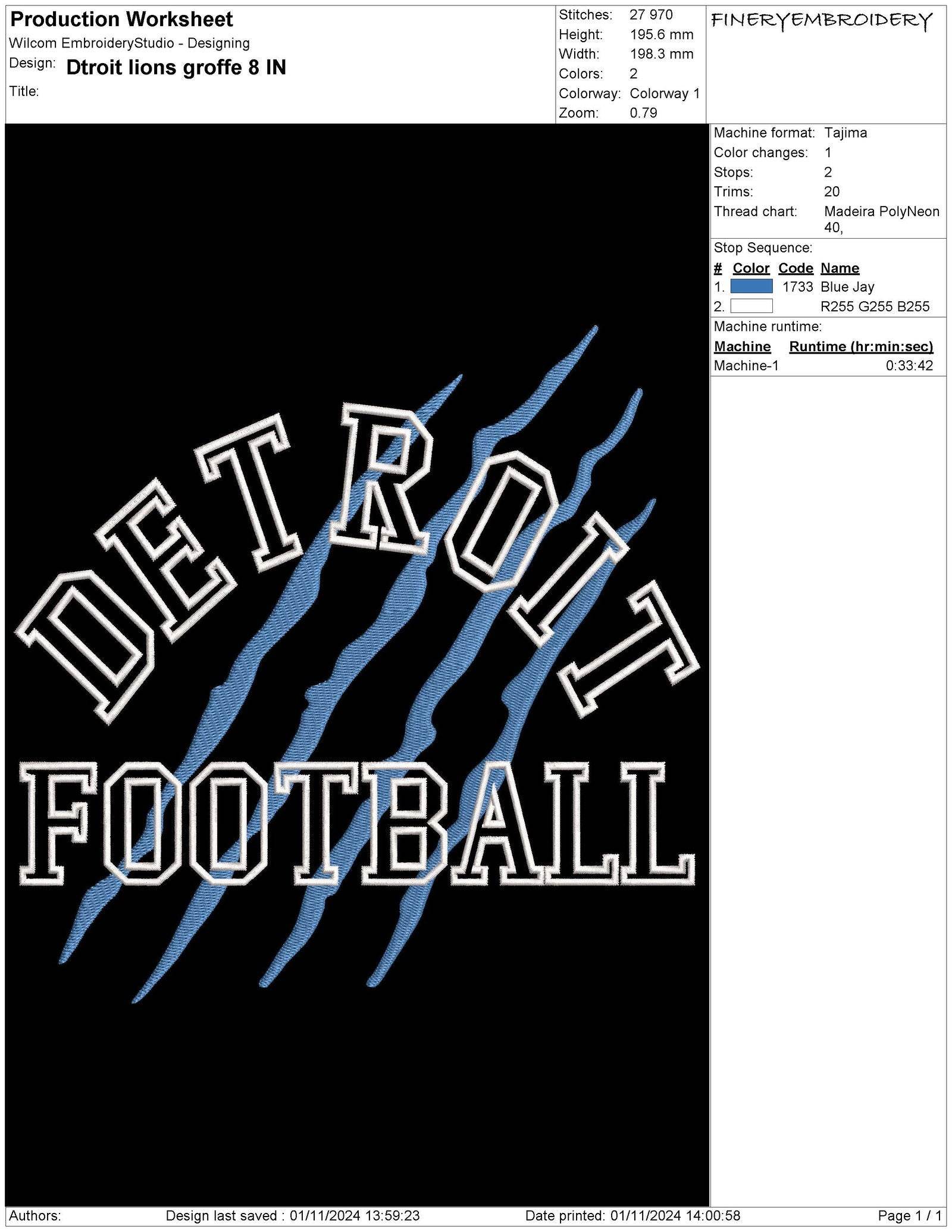 Detroit Football Embroidery Design – Bold Claw Mark Style in 5 Sizes - Image 3