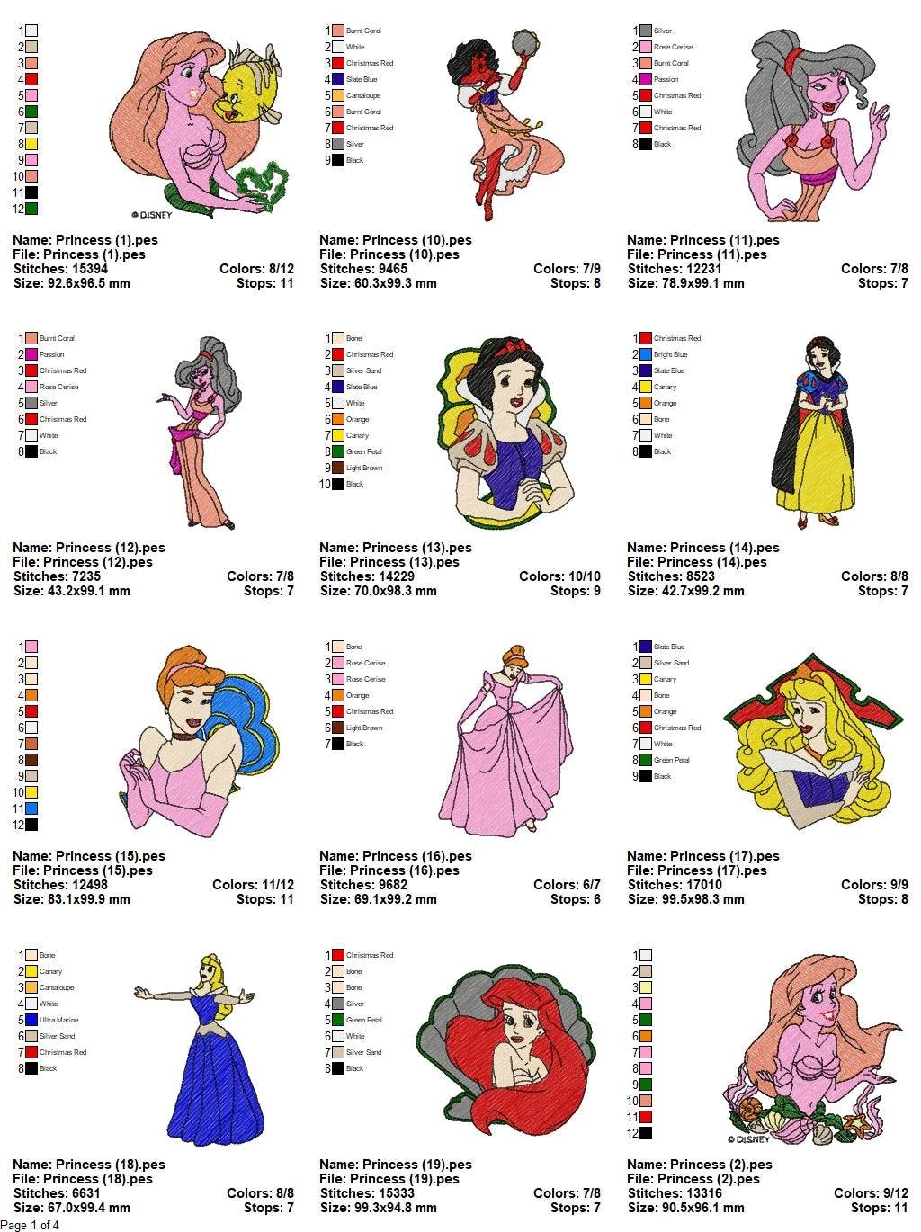 Disney Princess - Pack of 40 Designs - Embroidery Design - Image 2