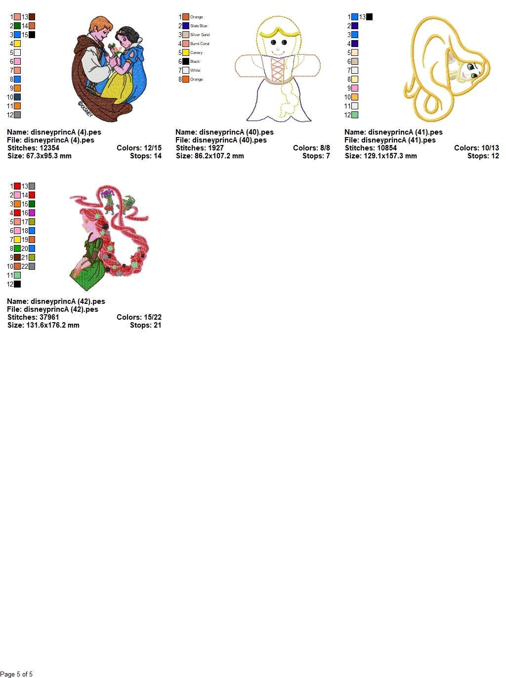 Disney Princess - Pack of 43 Designs - Embroidery Design - Image 6
