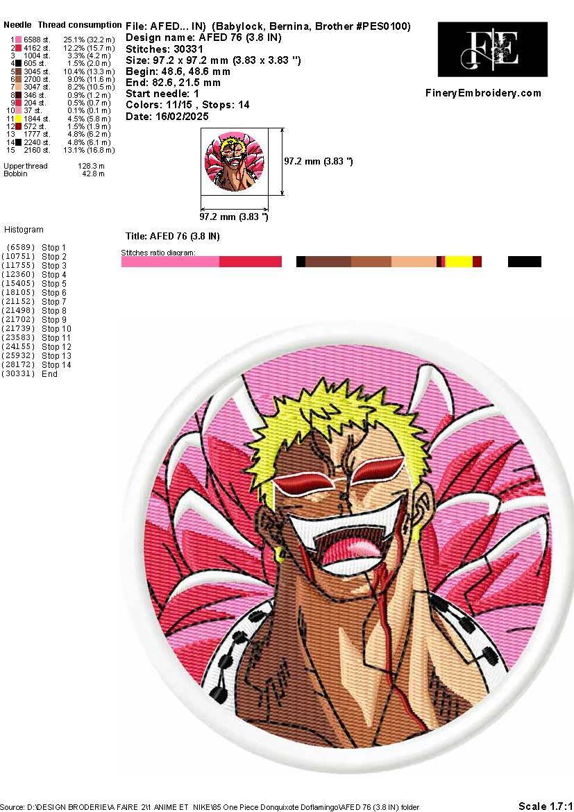 Donquixote Doflamingo Embroidery Design β One Piece Mastermind - Image 2