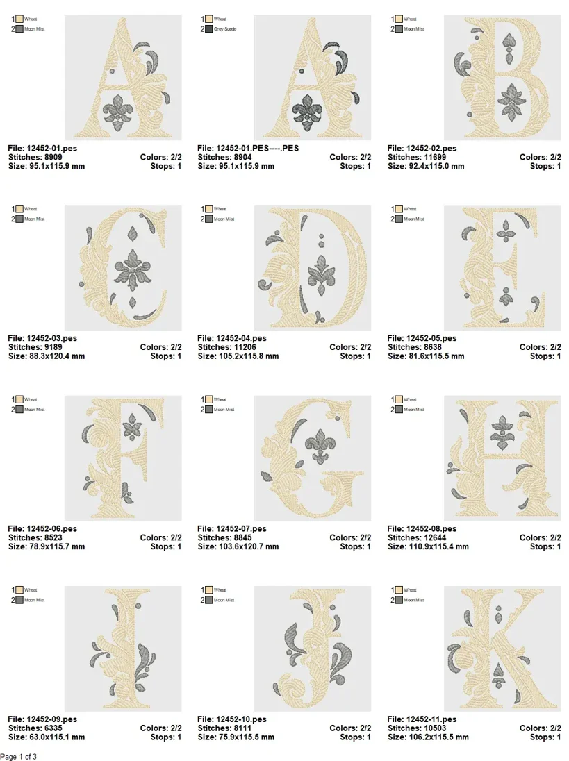 Elegant Baroque Alphabet Embroidery Design Pack - Image 2