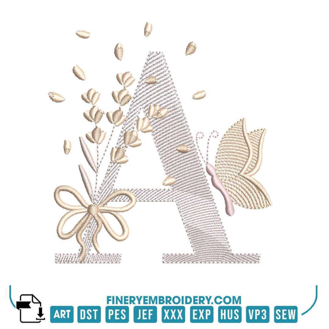 Elegant Butterfly and Bow Alphabet Embroidery Design Pack – 26 Letters | FineryEmbroidery - Image 3