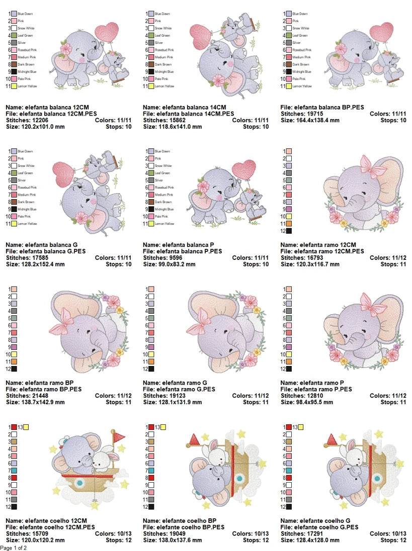 Elephant embroidery designs pack - Image 2