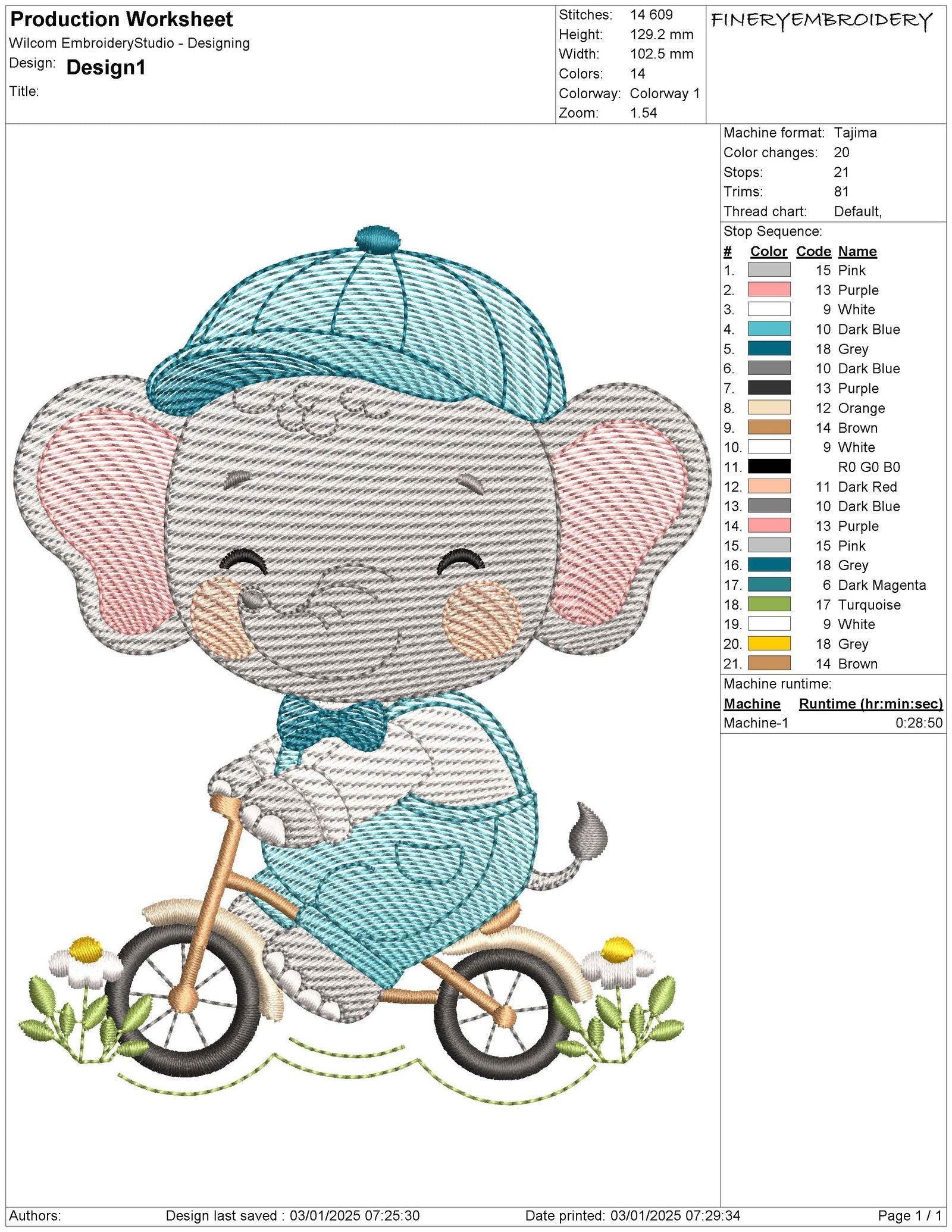Elephant on a Bicycle Embroidery Design - Multi Sizes - Image 2