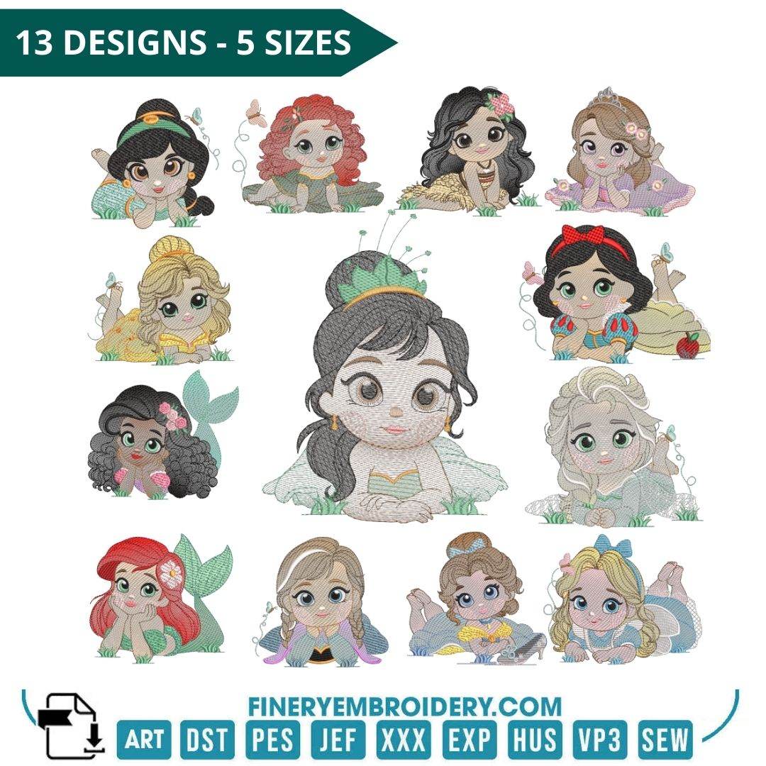 Enchanting Princess Embroidery Pack – 13 Designs
