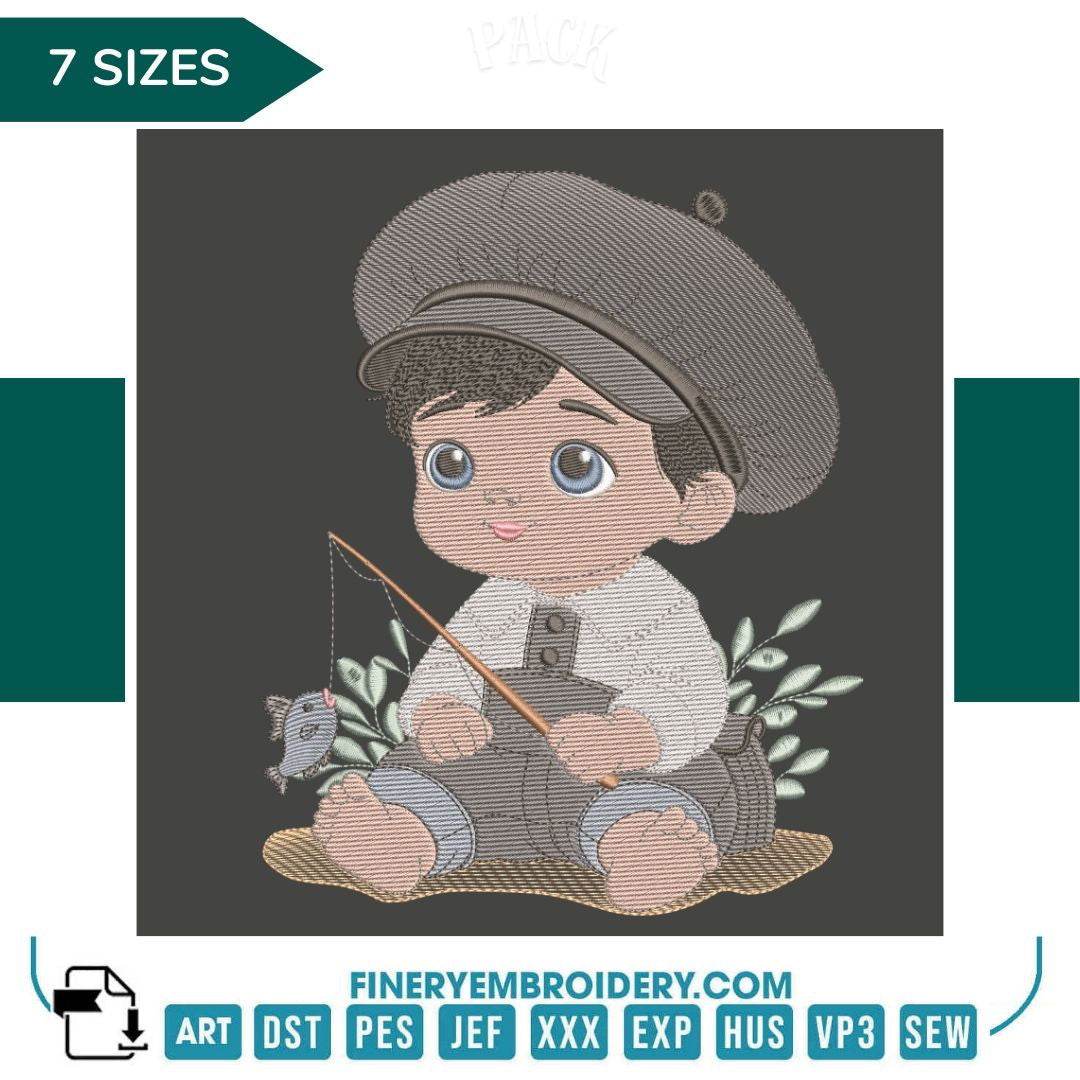 Fishing Boy Embroidery Design – FineryEmbroidery