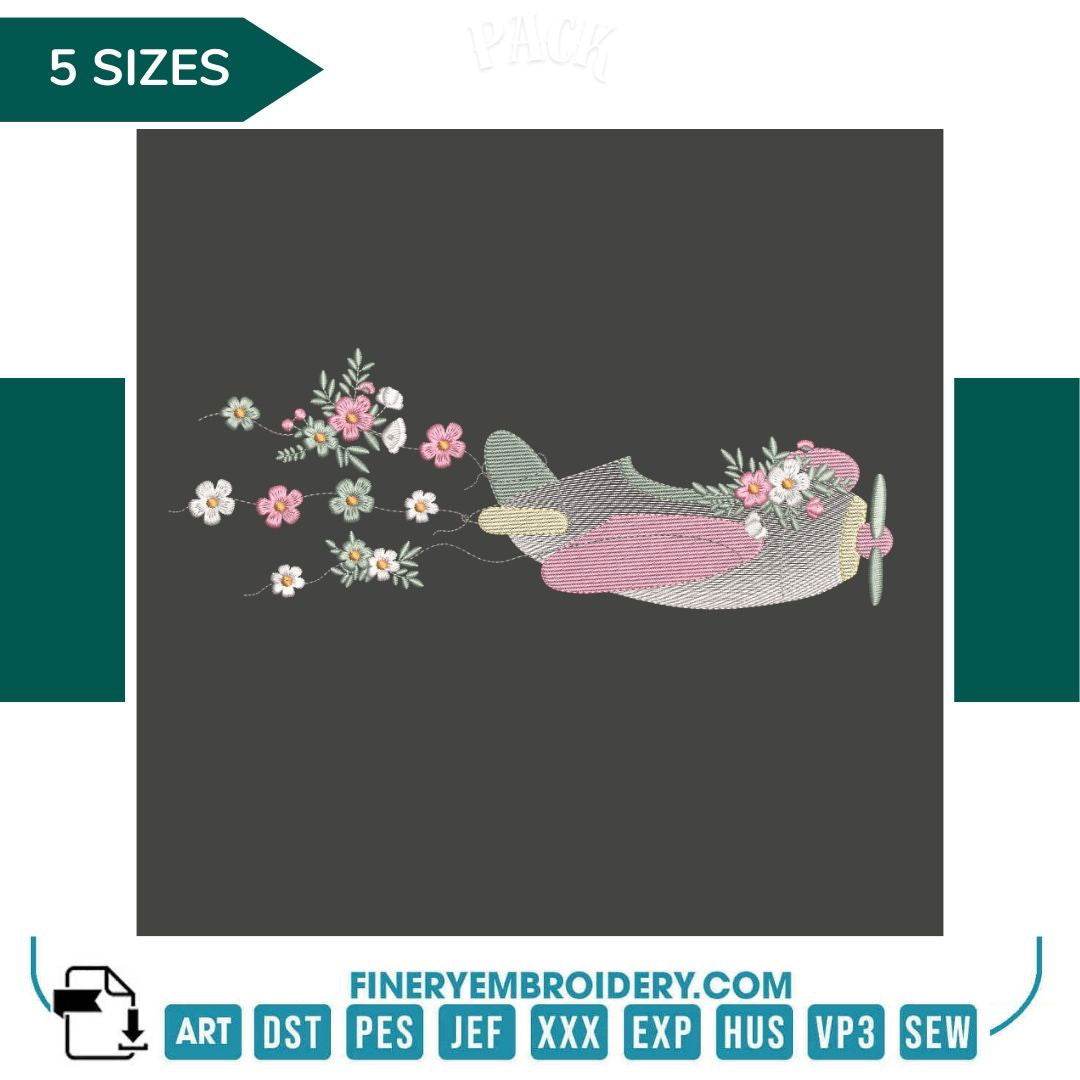 Floral Airplane Embroidery Design | FineryEmbroidery