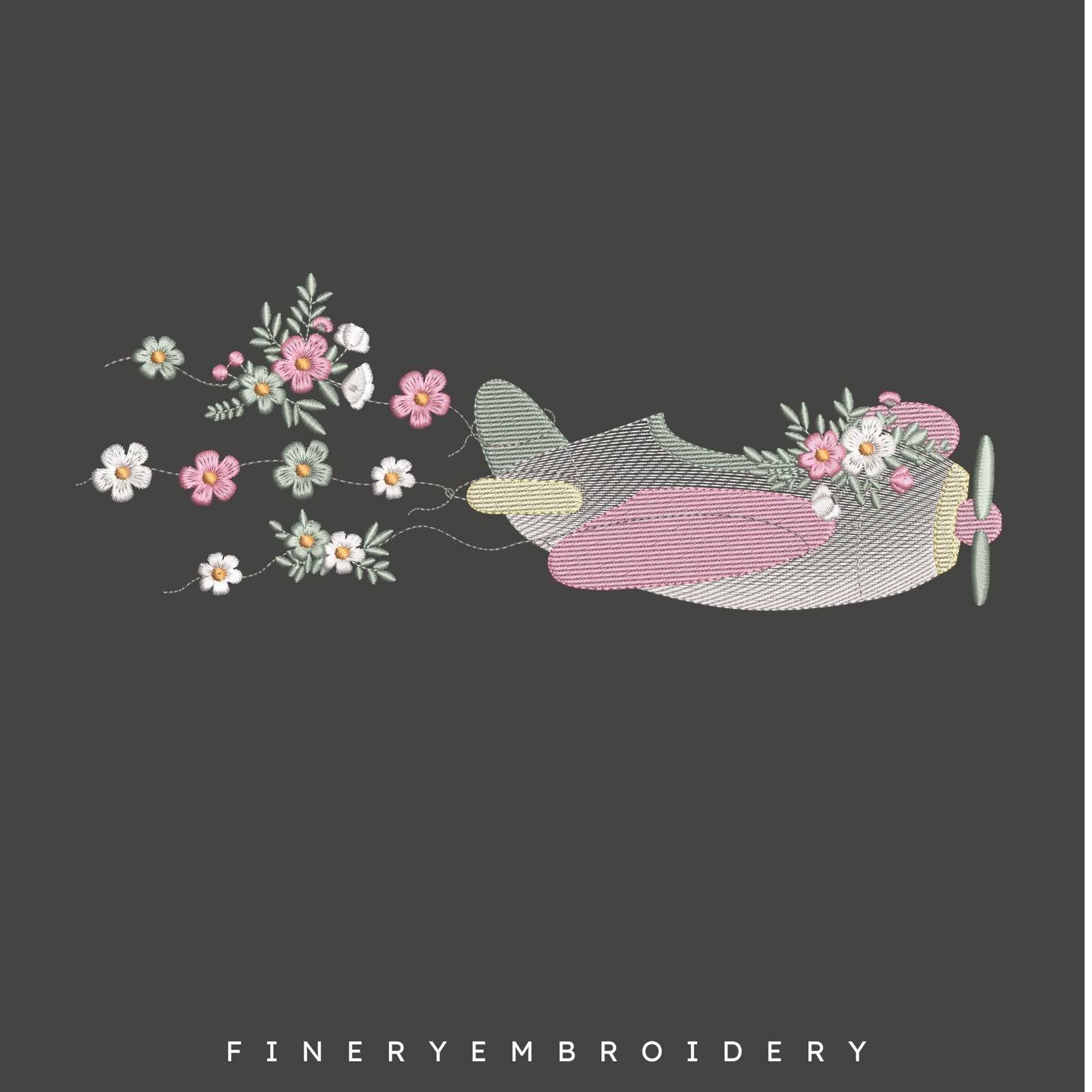 Floral Airplane Embroidery Design | FineryEmbroidery - Image 2