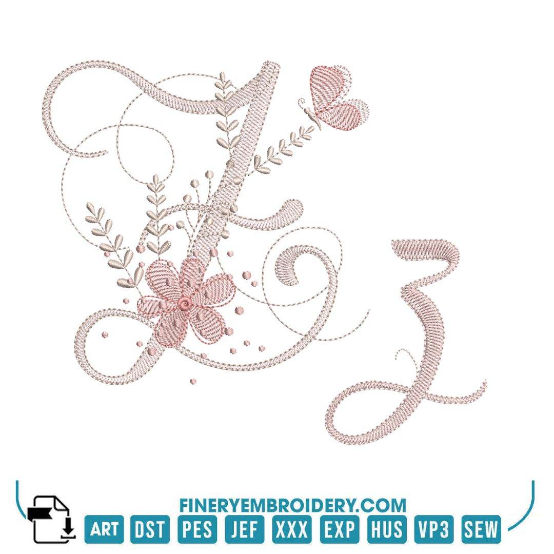 Floral Script Alphabet Embroidery Design Pack - Image 3