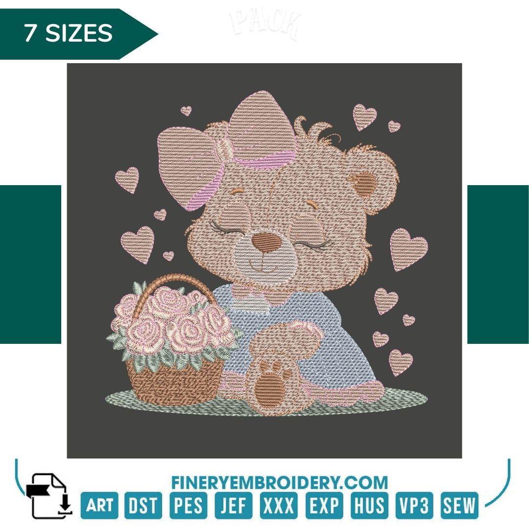 Flower Basket Bear Embroidery Design – FineryEmbroidery