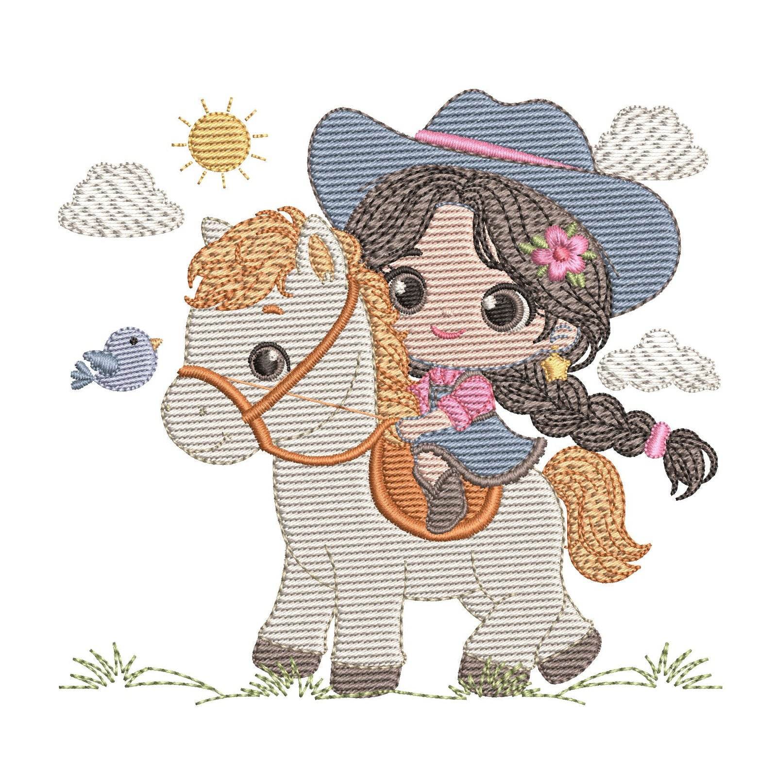 Girl Riding a Horse Embroidery Design | FineryEmbroidery - Image 3