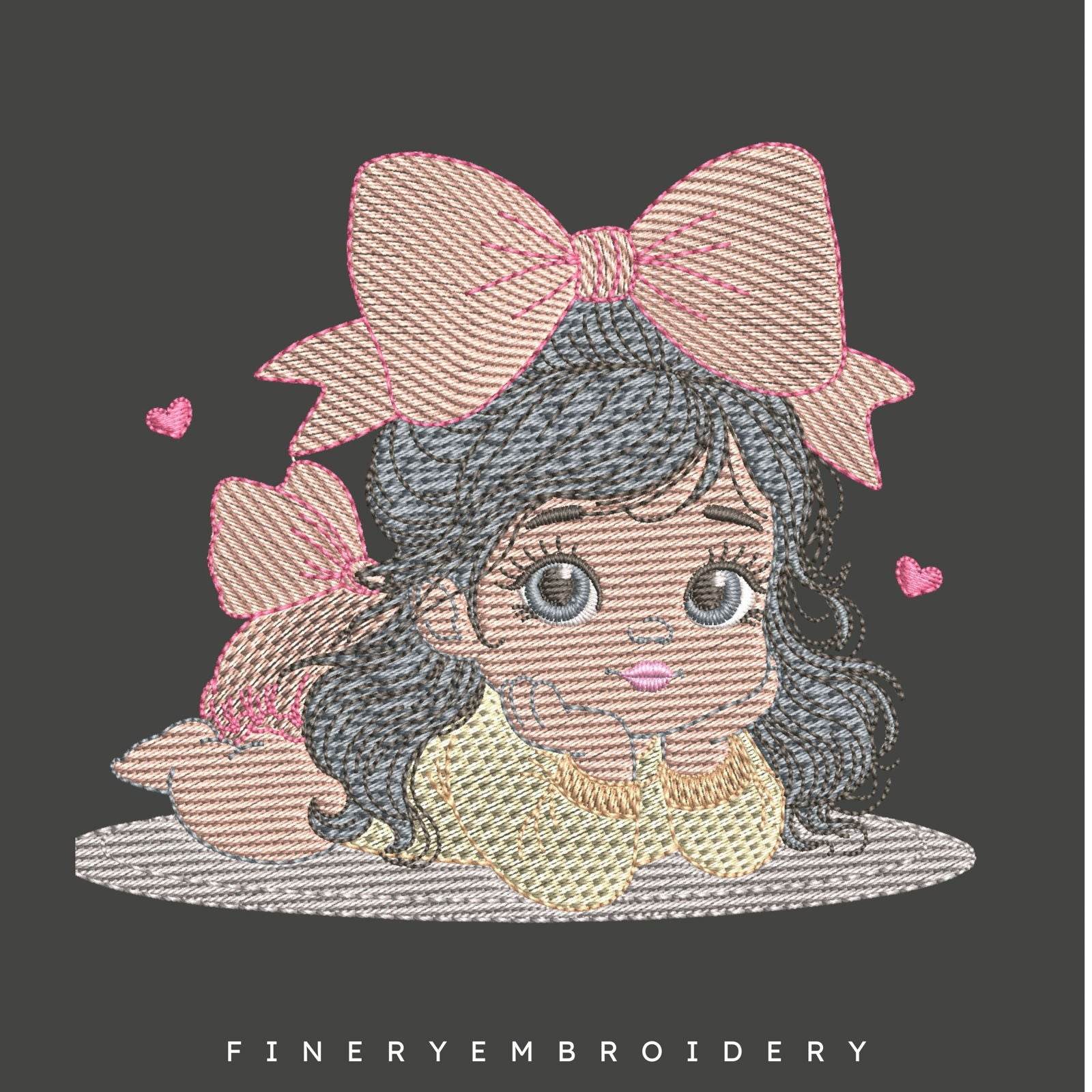 Girl with Bow Embroidery Design | FineryEmbroidery - Image 2
