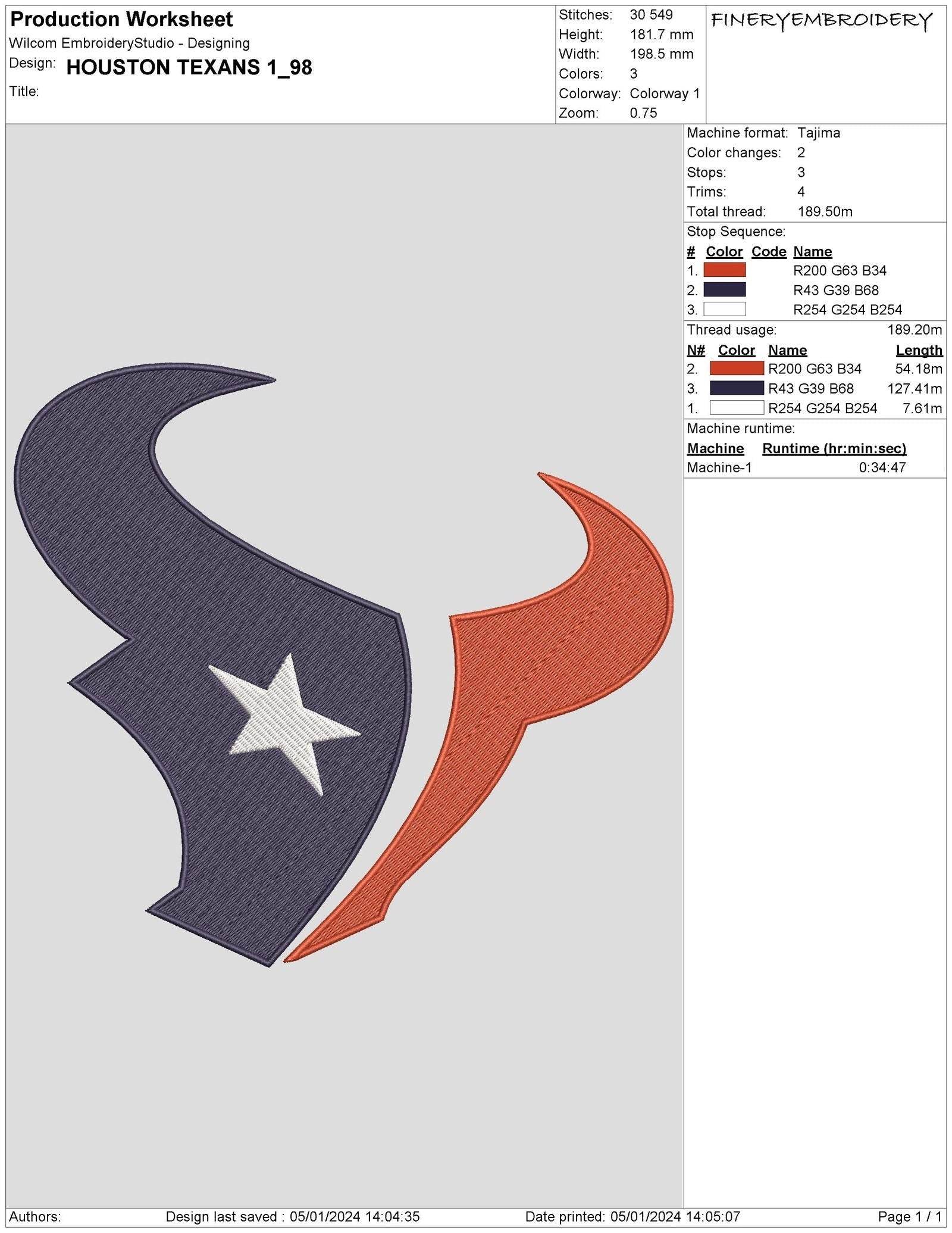 Houston Texans 1 : Embroidery Design - Image 3