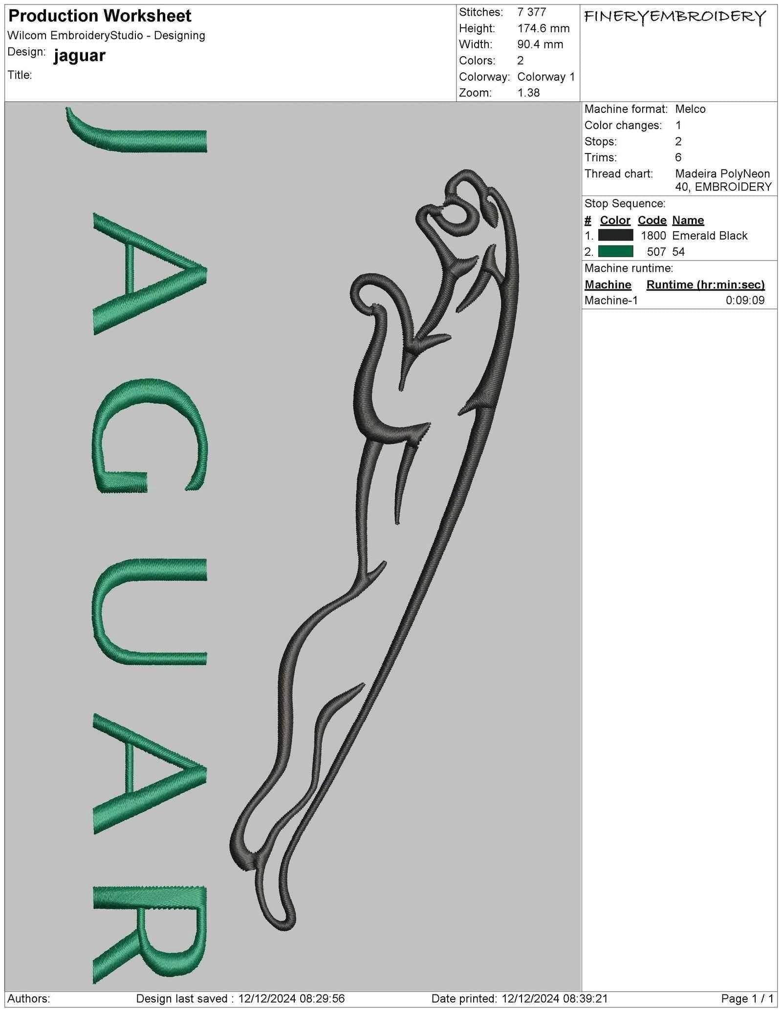 Jaguar- Embroidery Design - Image 2