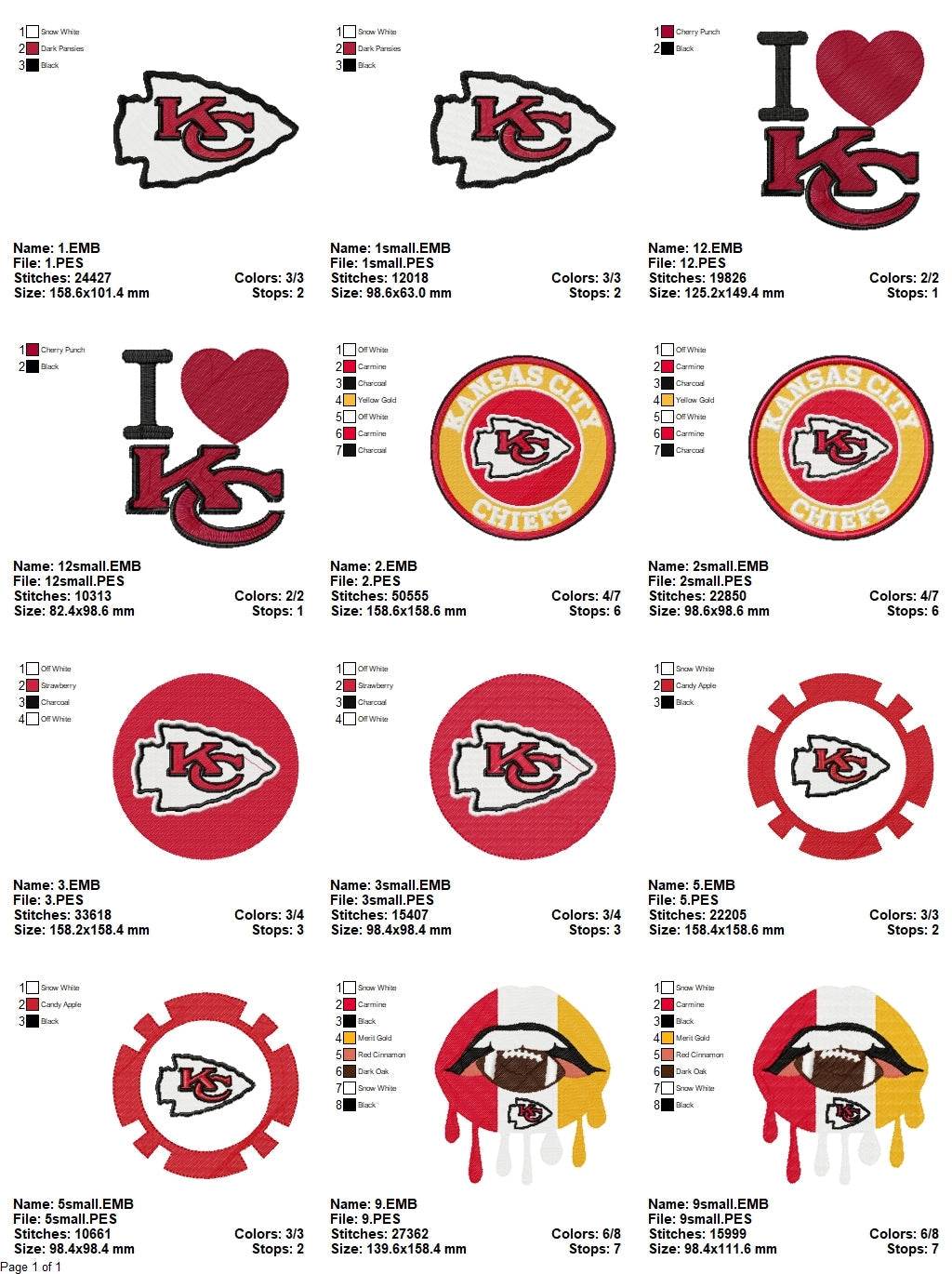 Kansas City Chiefs Embroidery - Pack of 6 Designs - Image 2