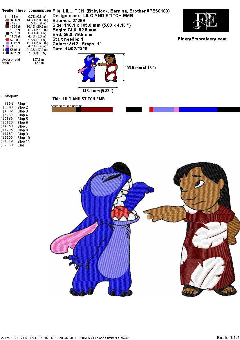 Playful Lilo & Stitch Embroidery Design - Cute Cartoon Duo - Image 2