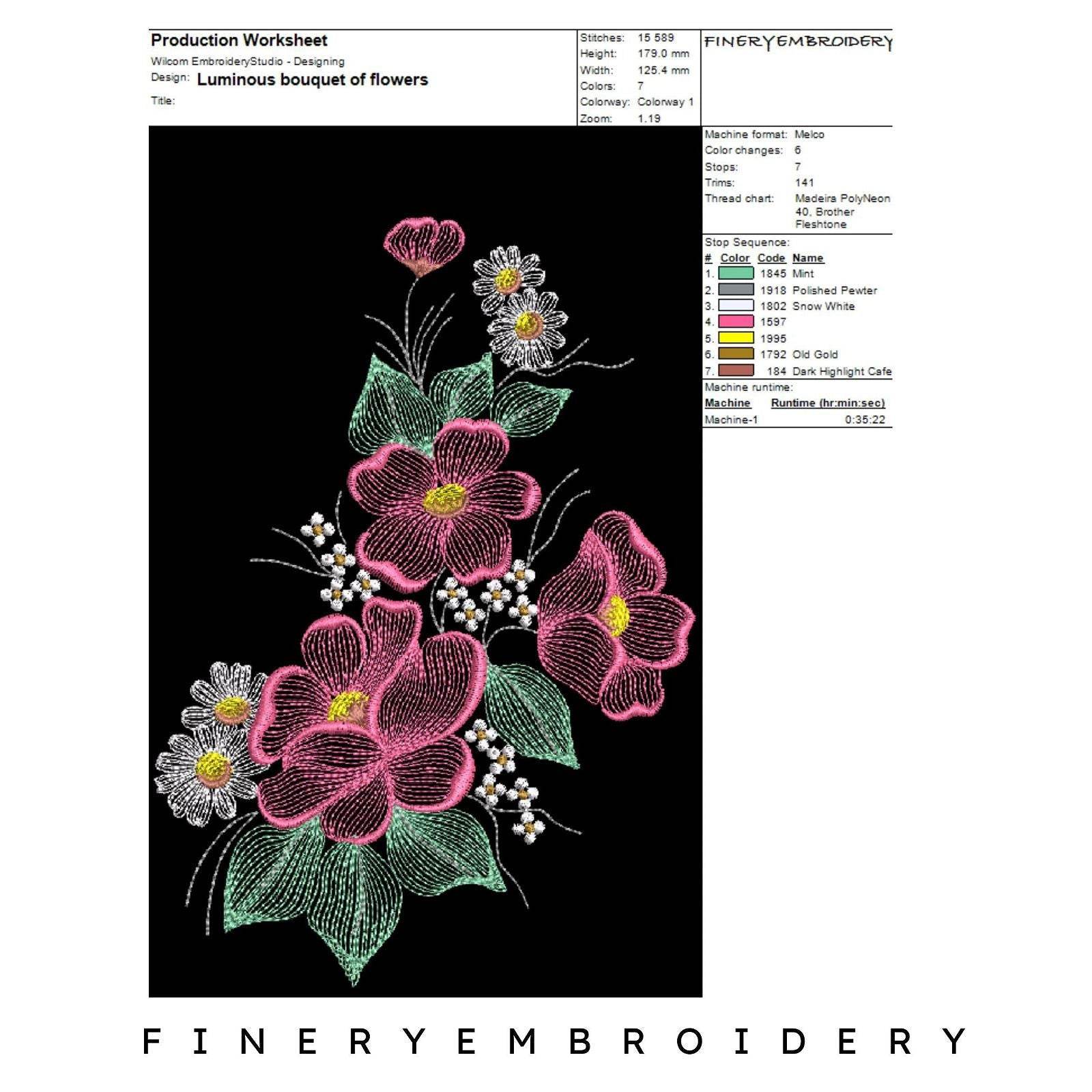 Luminous bouquet of flowers - Embroidery Designs - Image 5