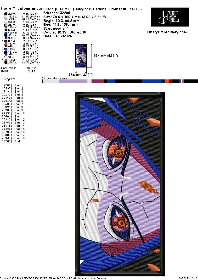 Madara Uchiha Embroidery Design – Intense Gaze with Rinnegan & Sharingan - Image 3
