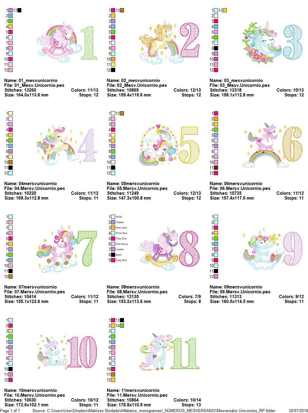 Magical Unicorn Birthday Numbers Embroidery Pack – 1 to 11 Enchanted Designs - Image 2