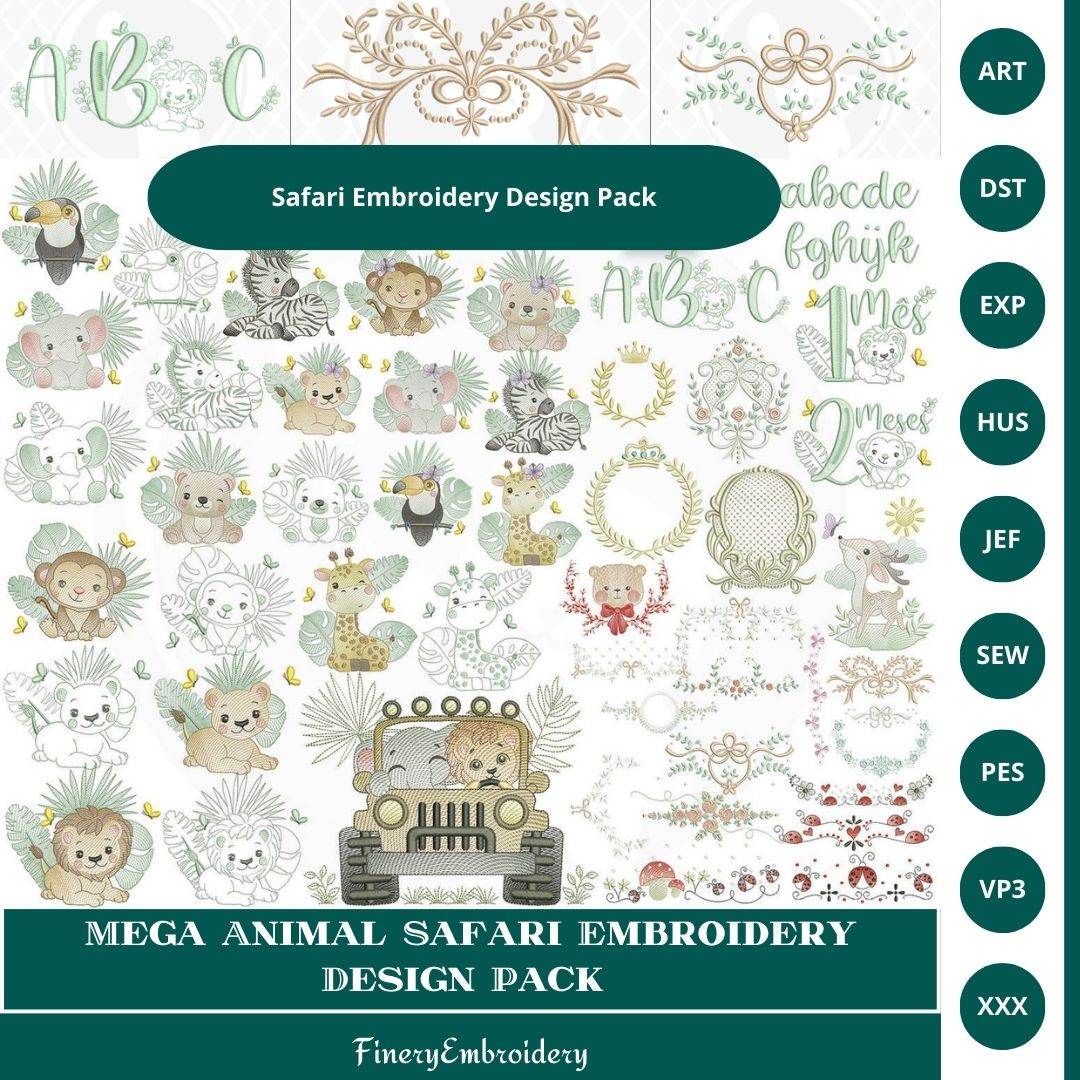 Mega Animal Safari Embroidery Design Pack β 50 Exclusive Designs