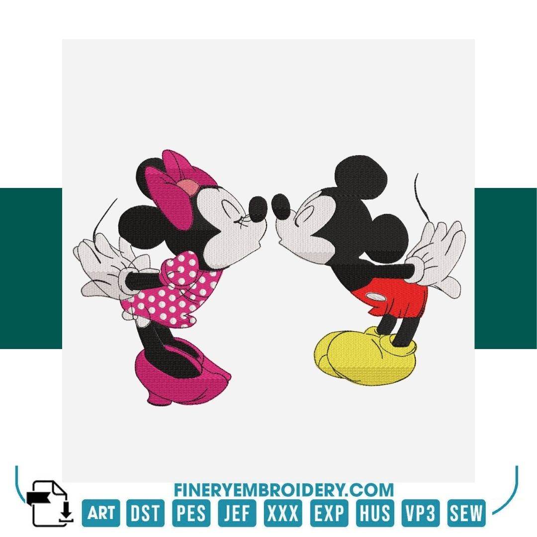Mickey and Minnie Kiss Embroidery Design Pack – 2 Designs | FineryEmbroidery