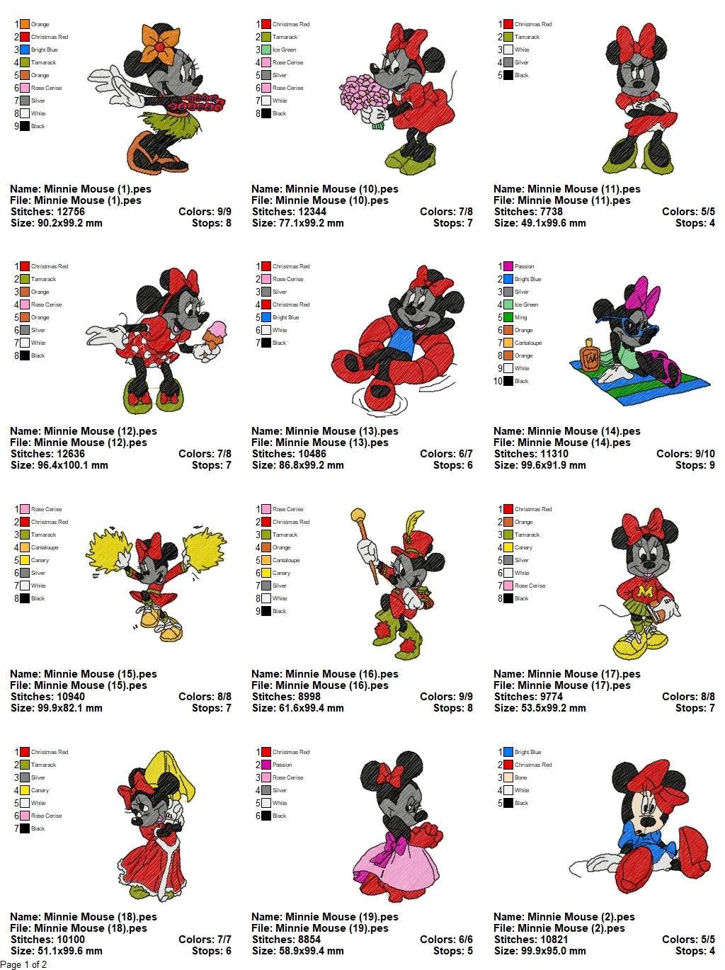 Minnie Mouse- Pack of 20 Designs - Embroidery Design - Image 3