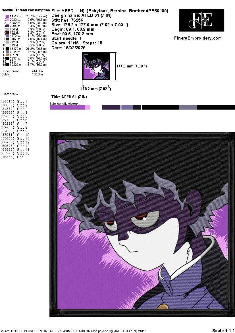 Mob Psycho Embroidery Design β Intense Energy and Dark Aura - Image 2